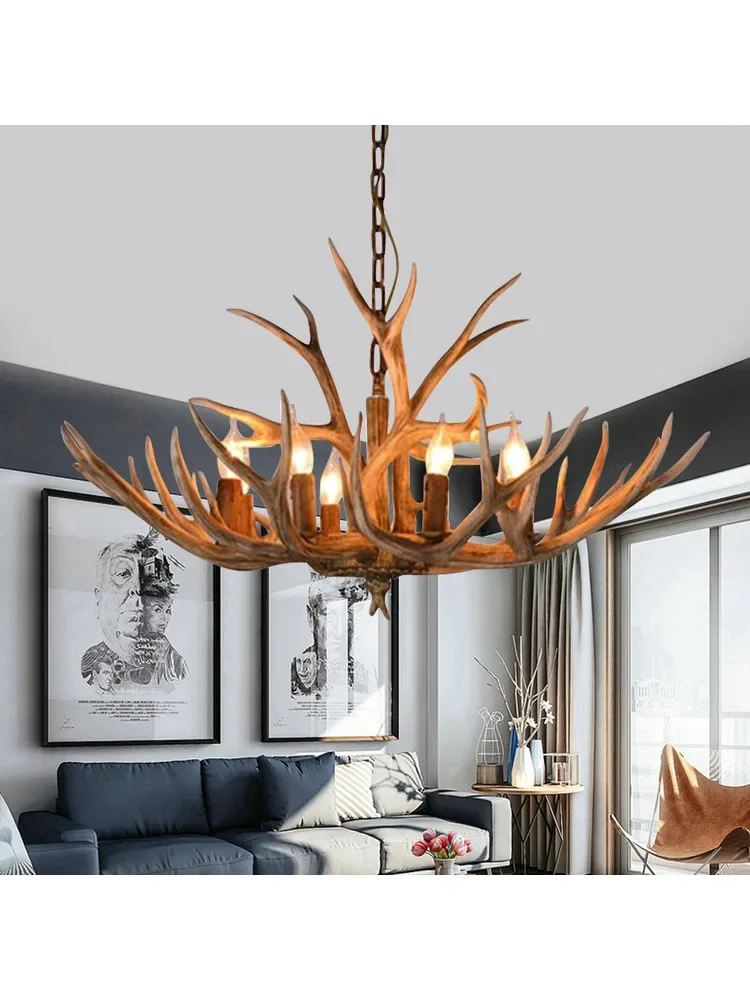 Vintage Antler LED Chandelier Light Retro Deer Horn Restaurant Pendant Lamp LOFT Deer Horn Hanglamp