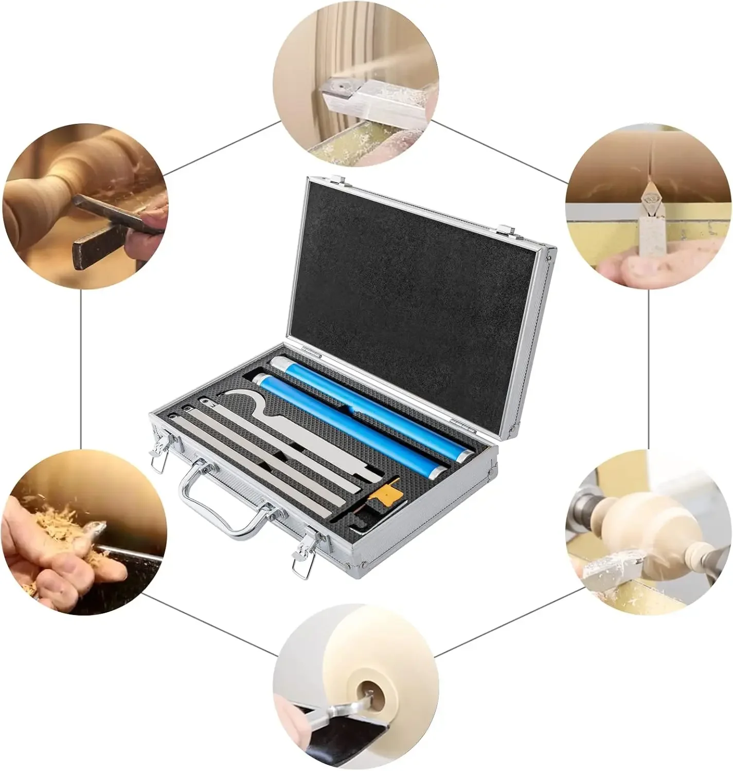 Carbide Tipped Wood Lathe Turning Tools Set, Lathe Rougher Finisher with Carbide Cutter,Alloy Handle and Aluminium Carrying Case