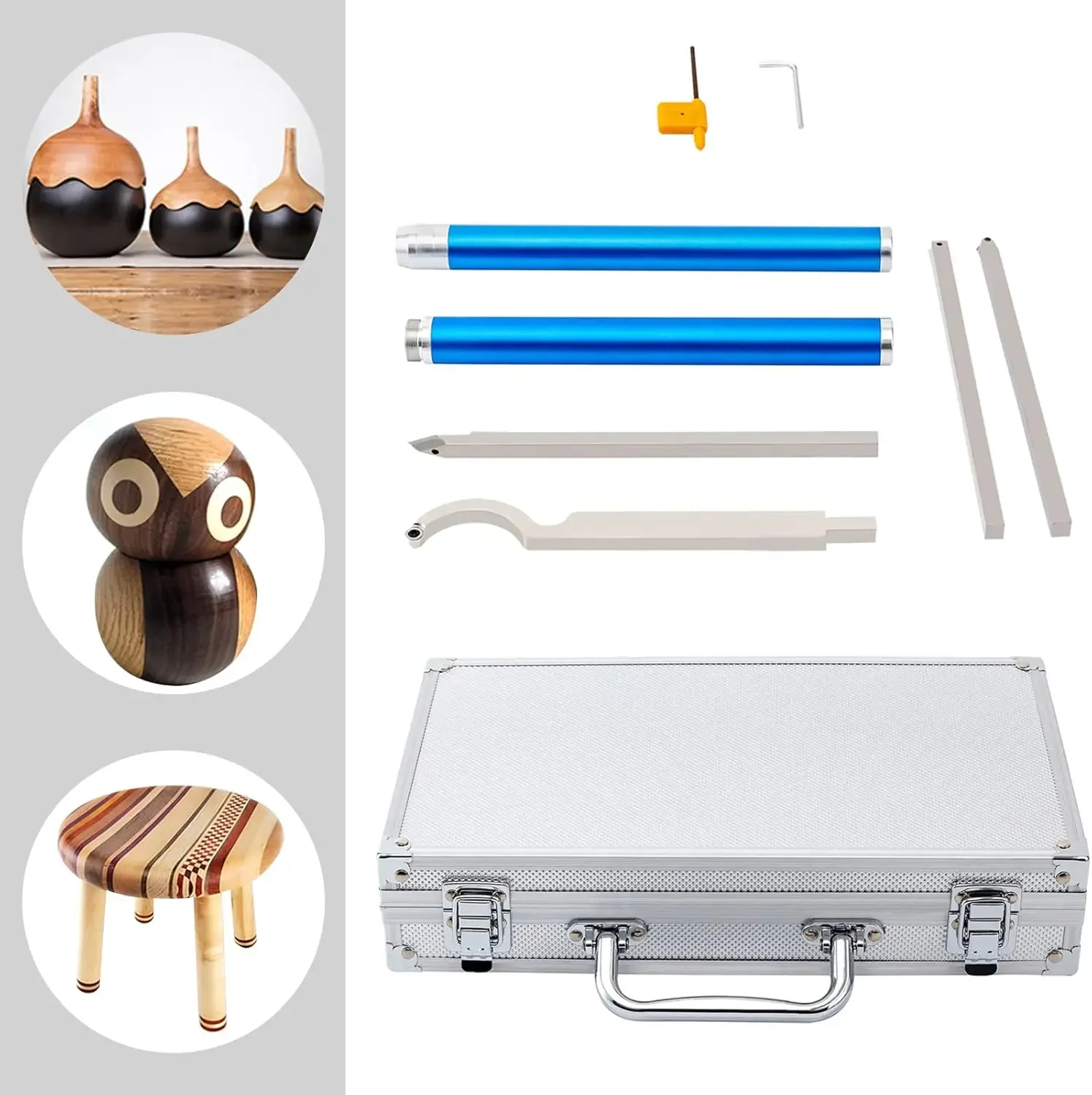 Carbide Tipped Wood Lathe Turning Tools Set, Lathe Rougher Finisher with Carbide Cutter,Alloy Handle and Aluminium Carrying Case