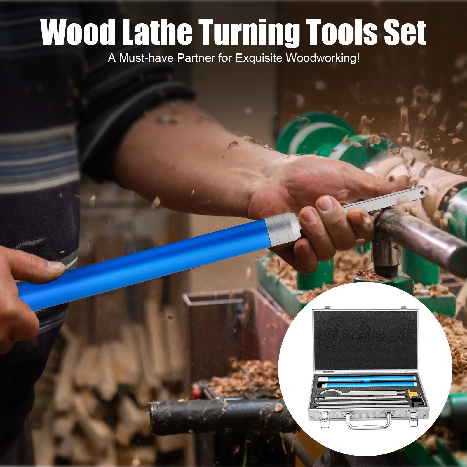 Carbide Tipped Wood Lathe Turning Tools Set, Lathe Rougher Finisher with Carbide Cutter,Alloy Handle and Aluminium Carrying Case