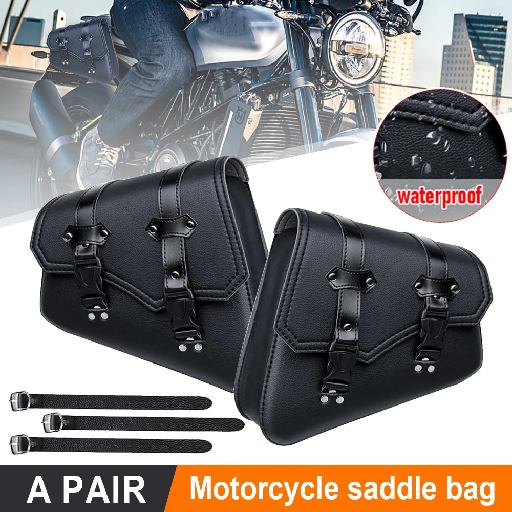 Motorcycle Saddlebags Side Tool Bag Luggage Saddle Bag Pouch Black Universal PU Leather For Honda/Suzuki/Kawasaki/Yamaha