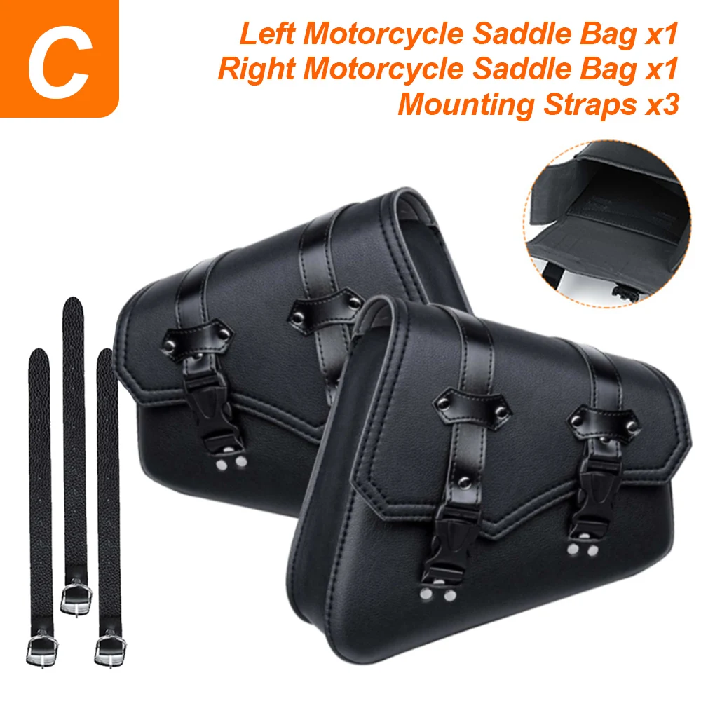 Motorcycle Saddlebags Side Tool Bag Luggage Saddle Bag Pouch Black Universal PU Leather For Honda/Suzuki/Kawasaki/Yamaha
