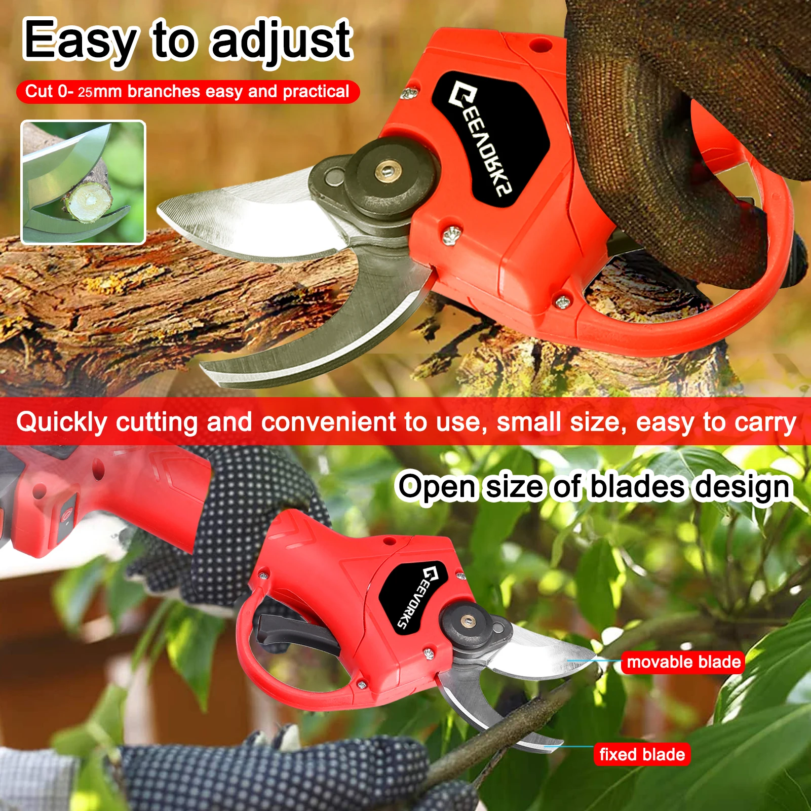 6inch 21V Electric Chainsaw and 25mm Cordless Pruning Shear Set Wood Splitting Cutting Machine Kit Handheld Woodworking Tool