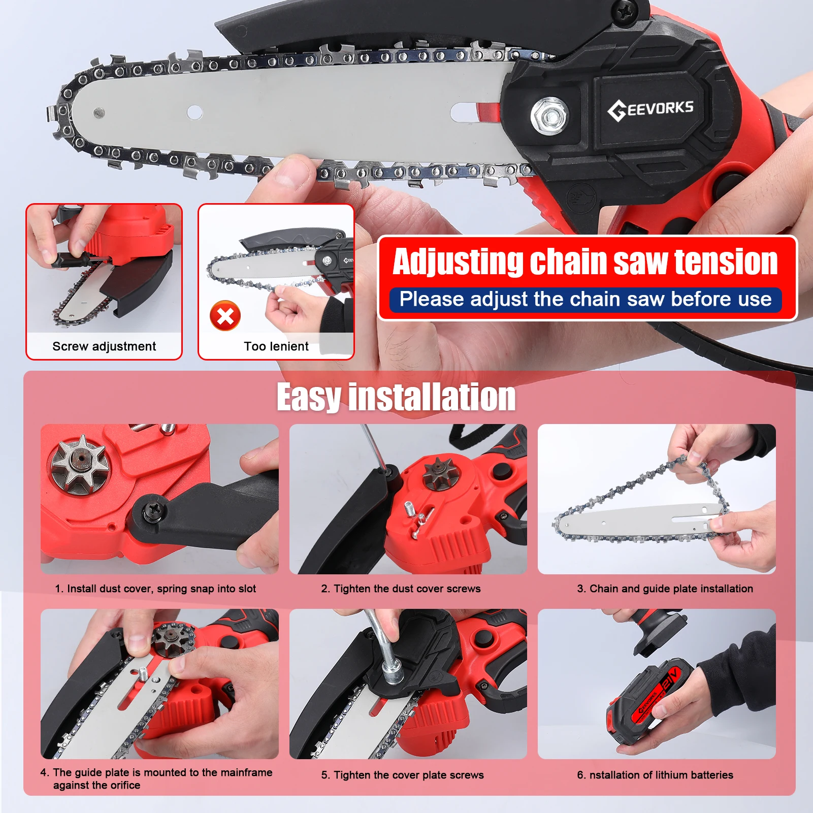 6inch 21V Electric Chainsaw and 25mm Cordless Pruning Shear Set Wood Splitting Cutting Machine Kit Handheld Woodworking Tool