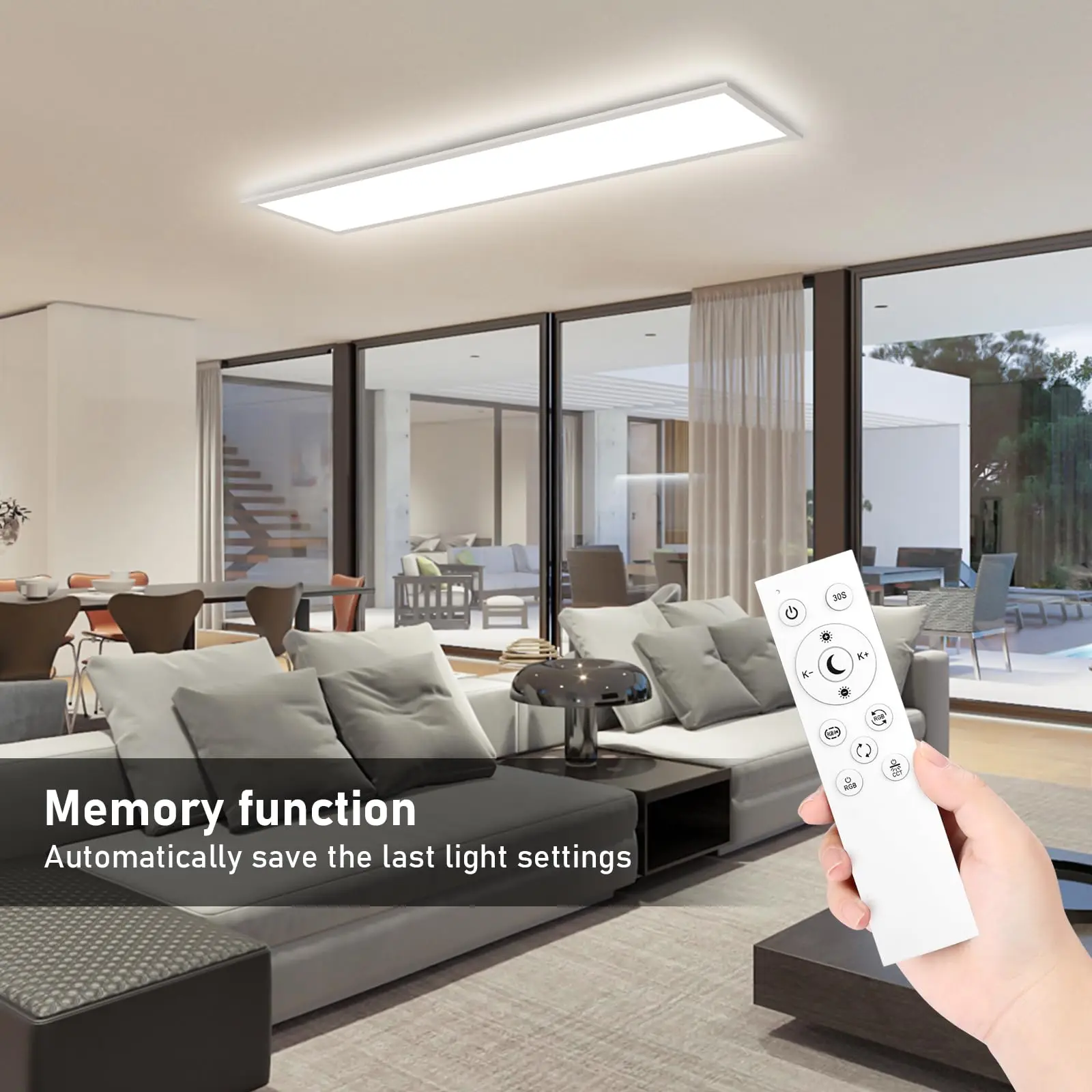 Oeegoo LED Panel Ceiling Light Dimmable 100 x 25cm with RGB Backlight, 30W 3300LM Ceiling Light with Remote Control