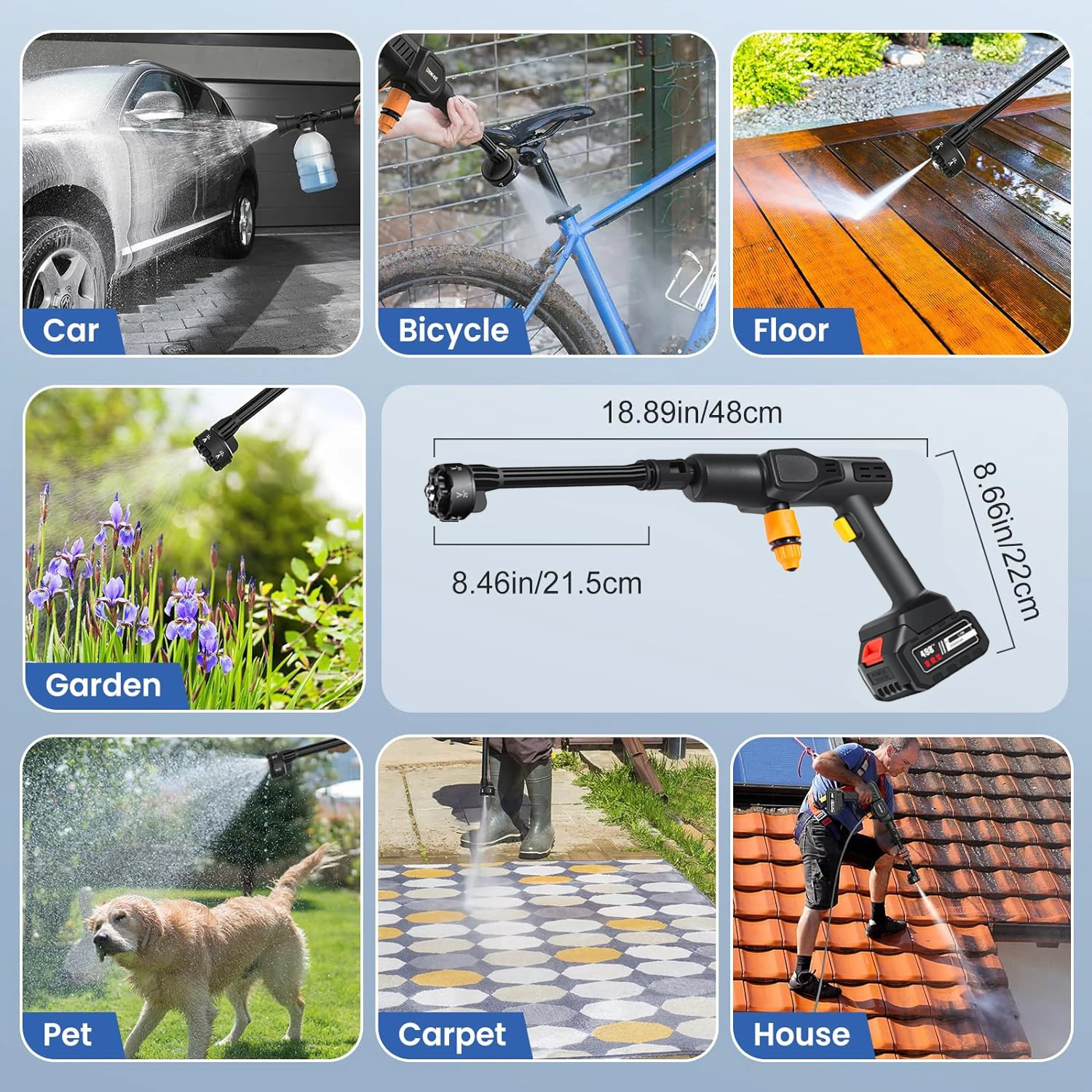 30000Mah High Pressure Car Cleaning Water Gun 6 in 1 Multifunctional Spray Gun for Cleaning Garden Floor Car Power Tools EU Plug