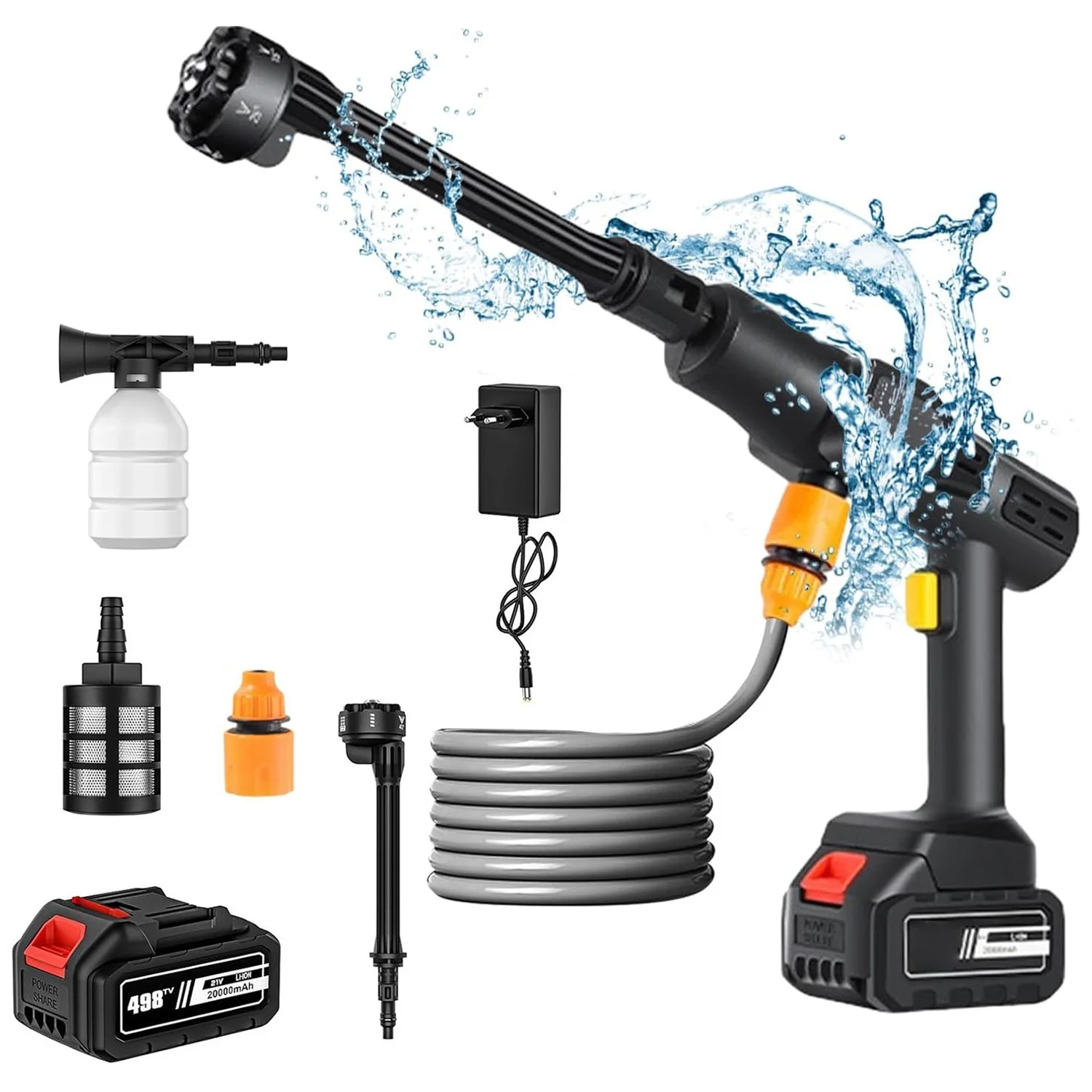30000Mah High Pressure Car Cleaning Water Gun 6 in 1 Multifunctional Spray Gun for Cleaning Garden Floor Car Power Tools EU Plug