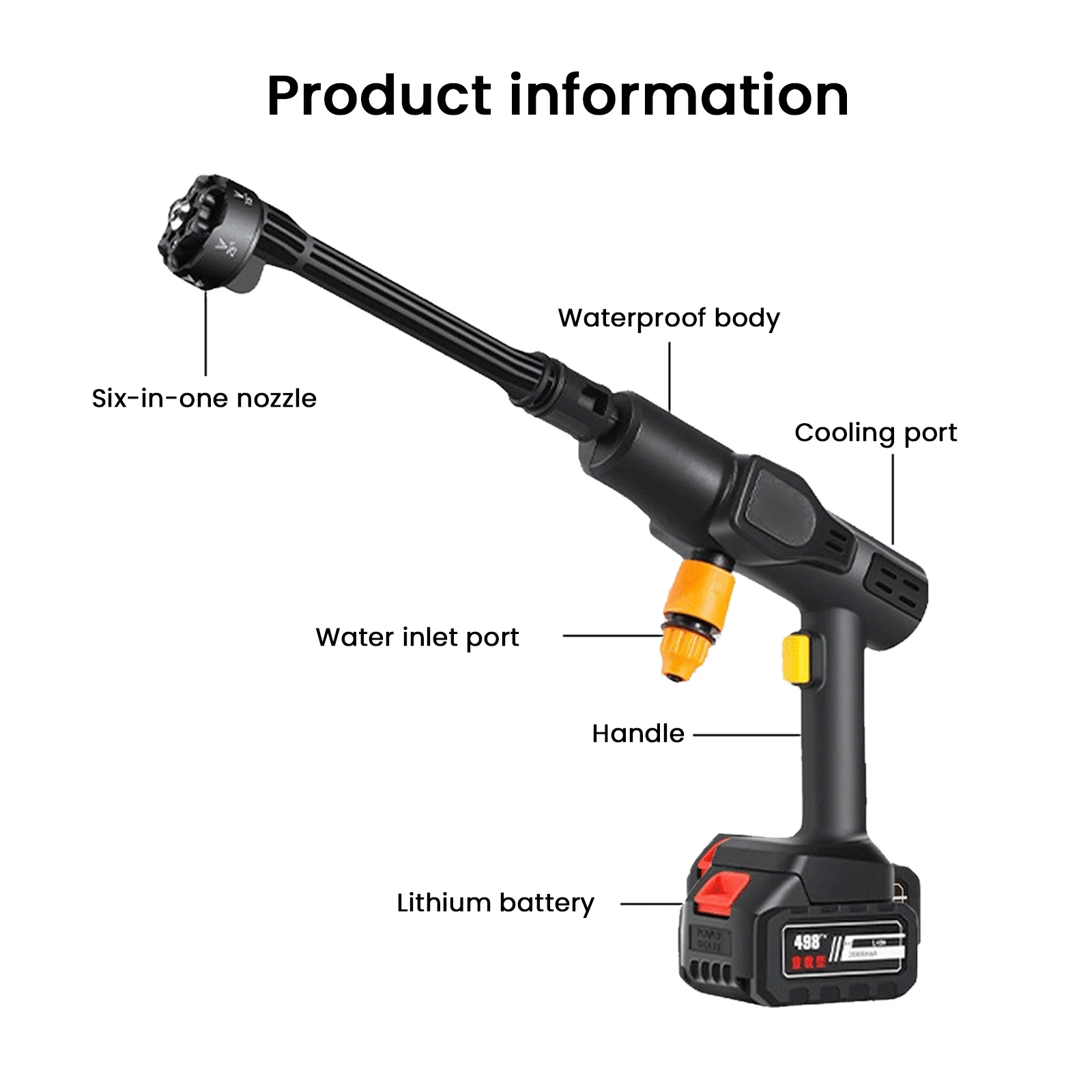 30000Mah High Pressure Car Cleaning Water Gun 6 in 1 Multifunctional Spray Gun for Cleaning Garden Floor Car Power Tools EU Plug