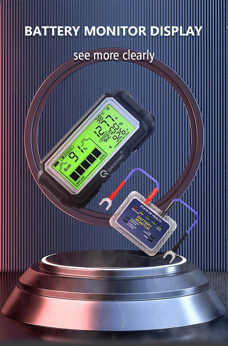 QUICKLYNKS BM5-D 12V LED Battery Tester Monitor Head Up Display Waterproof Battery Health Tester Analyzer Charging Tester Tool