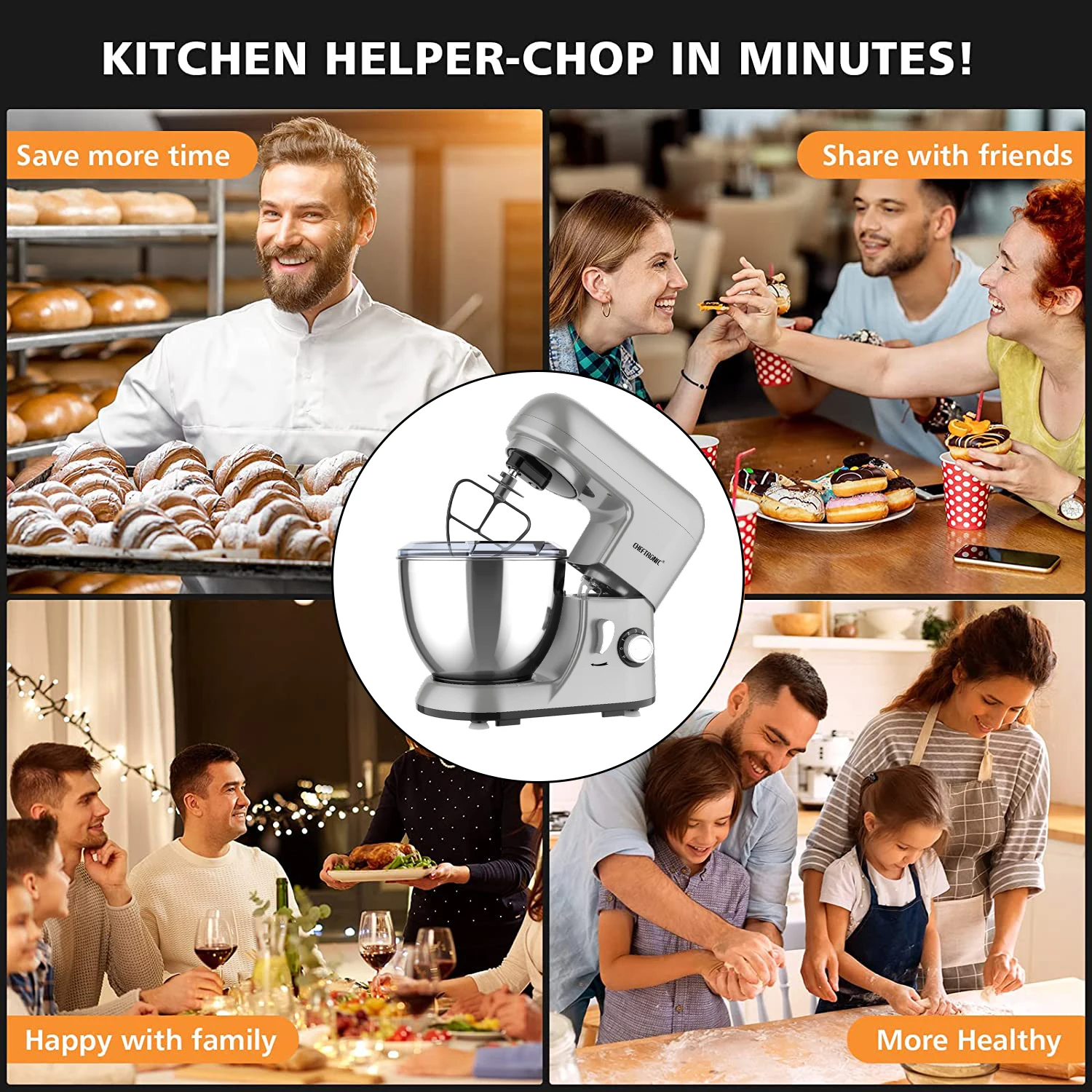 1pc Stand Mixer, 4L Tilt-Head Electric Household Stand Mixer - 1300W 6+P Speed,Food Beater And Butter Beater, EU Plug