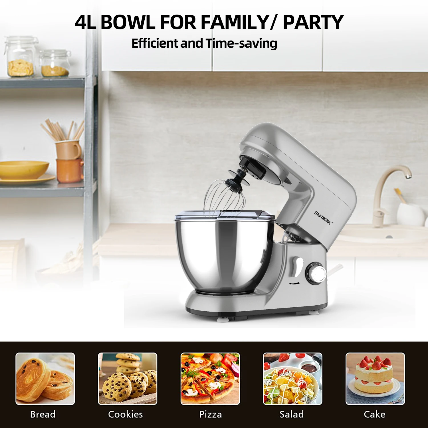 1pc Stand Mixer, 4L Tilt-Head Electric Household Stand Mixer - 1300W 6+P Speed,Food Beater And Butter Beater, EU Plug