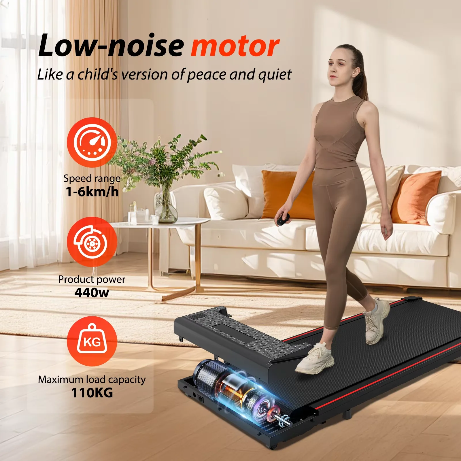 CITYSPORTS PRO Treadmill, Walking Pad, Treadmill with Incline, Space Saving, Shock Absorption, Wide Running Belt