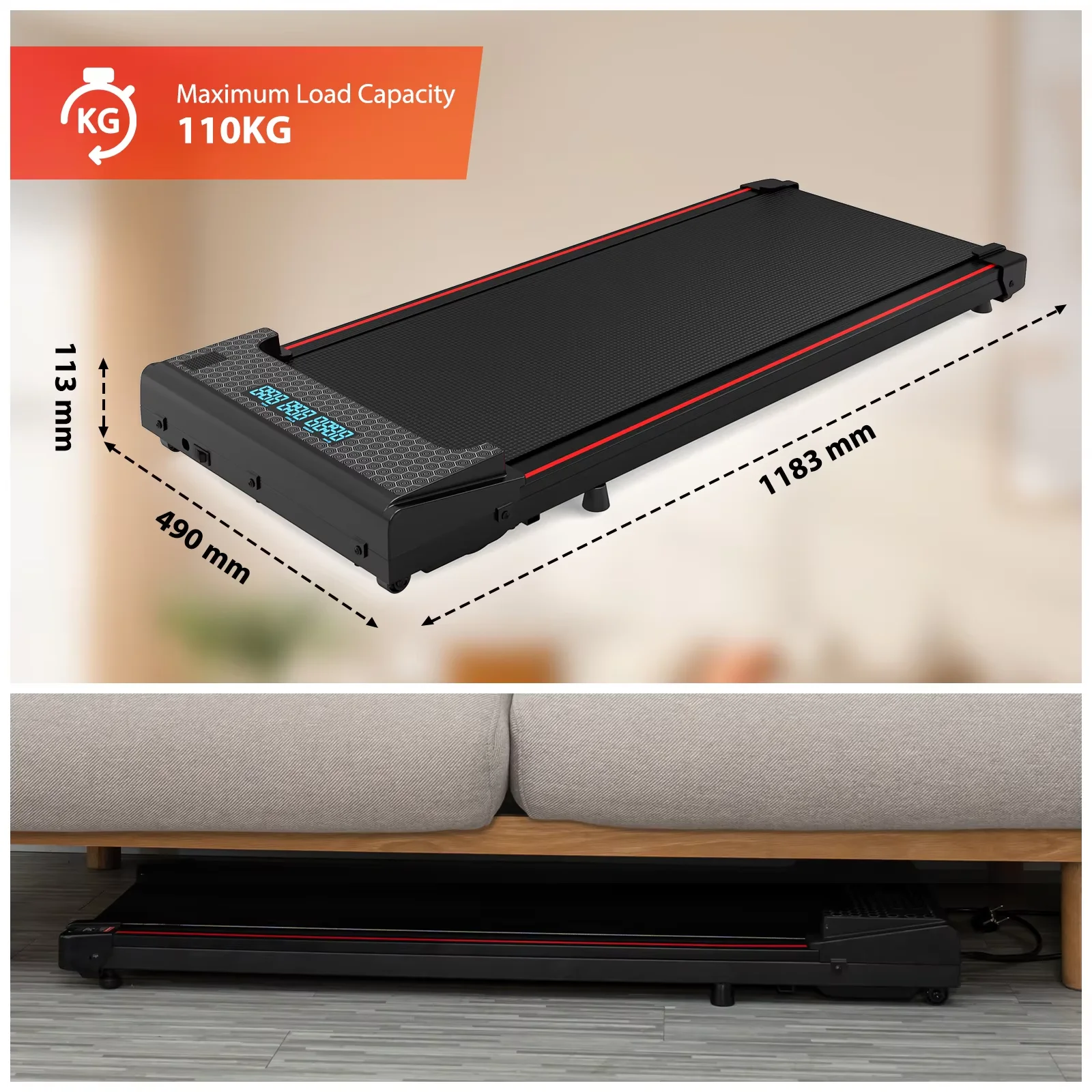 CITYSPORTS PRO Treadmill, Walking Pad, Treadmill with Incline, Space Saving, Shock Absorption, Wide Running Belt
