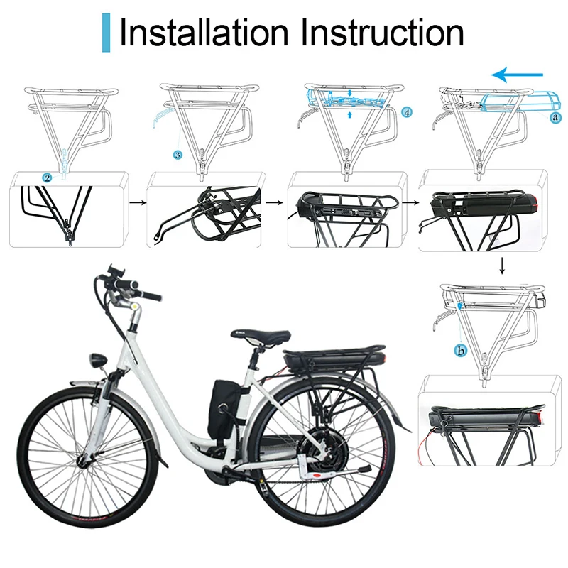 36V 15Ah 17.5Ah Electric Bike Rear Rack Battery 48V City Mountain Ebike Lithium Battery Pack for 1000W 750W 500W Bafang Motor