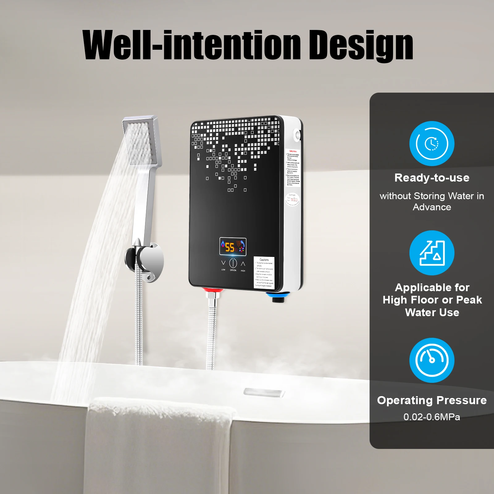 6500W 220V Electric Instant Hot Water Heater Shower Bathroom Faucets Kitchen Tap Digital Display Temperature Automatic