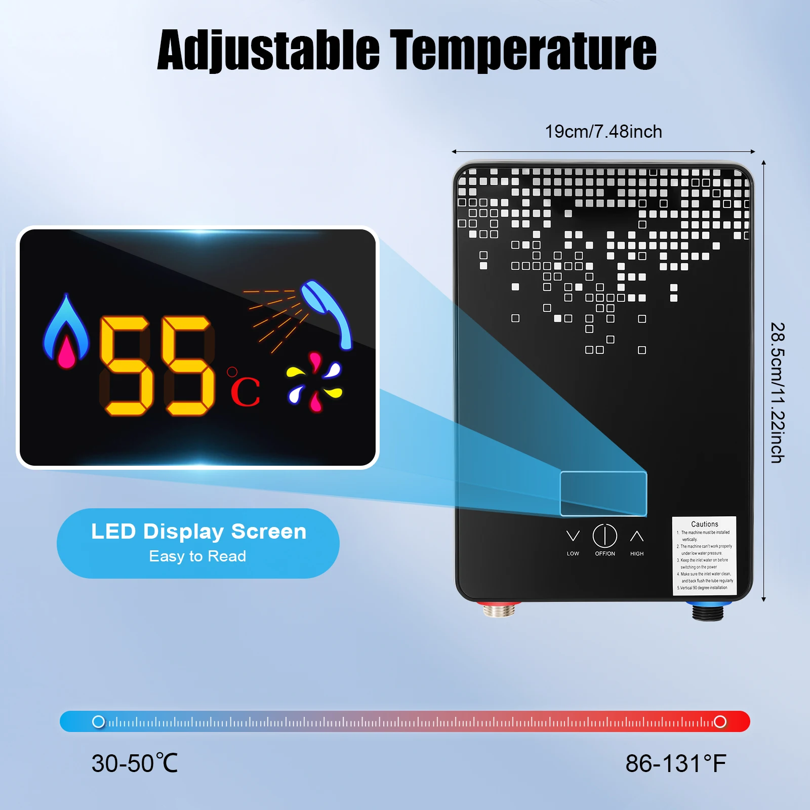 6500W 220V Electric Instant Hot Water Heater Shower Bathroom Faucets Kitchen Tap Digital Display Temperature Automatic