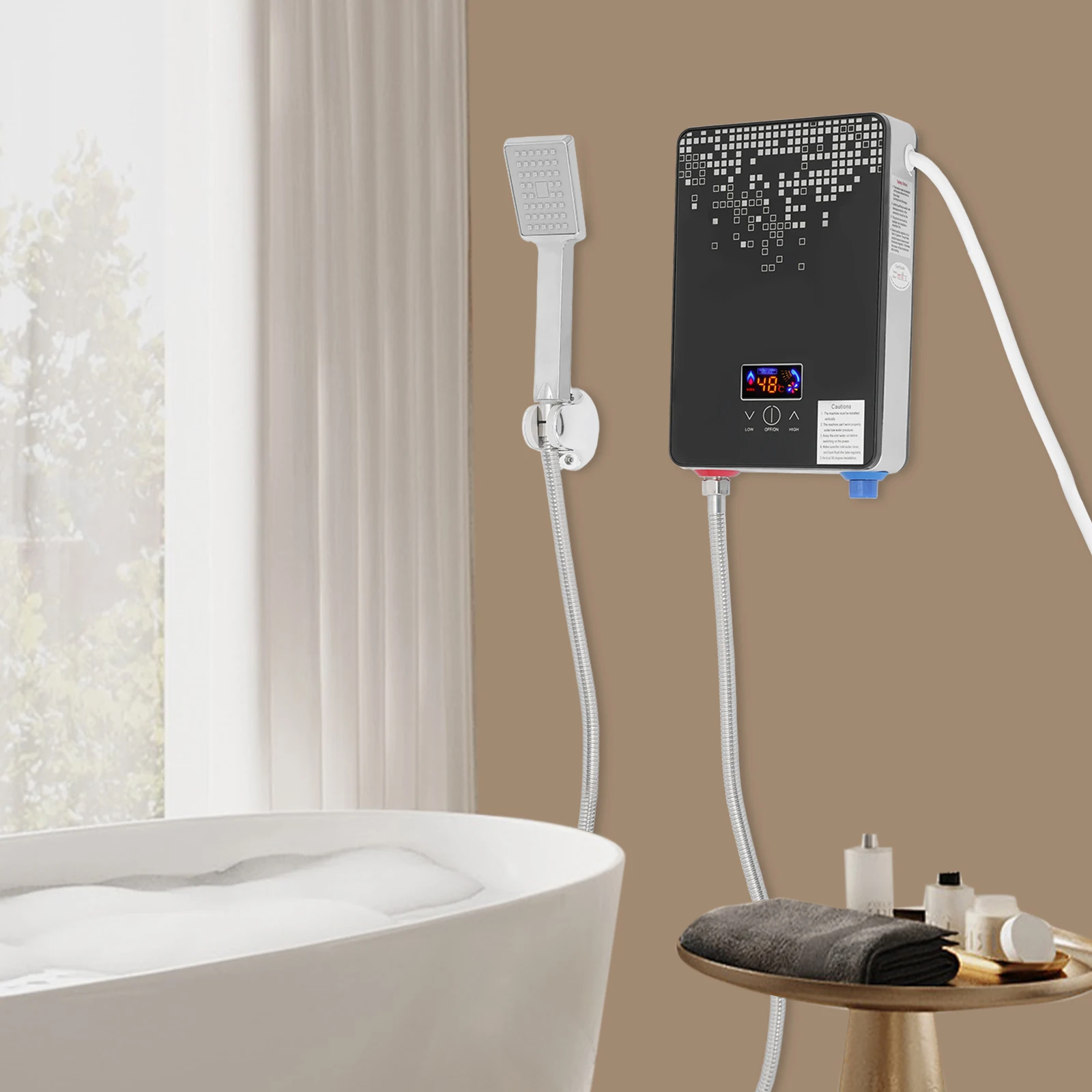 6500W 220V Electric Instant Hot Water Heater Shower Bathroom Faucets Kitchen Tap Digital Display Temperature Automatic