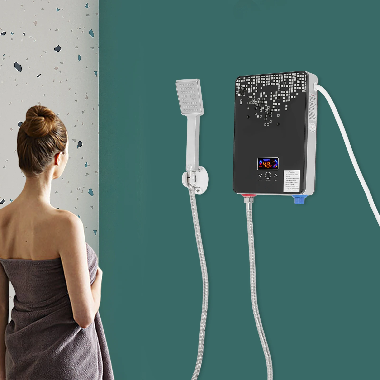6500W 220V Electric Instant Hot Water Heater Shower Bathroom Faucets Kitchen Tap Digital Display Temperature Automatic