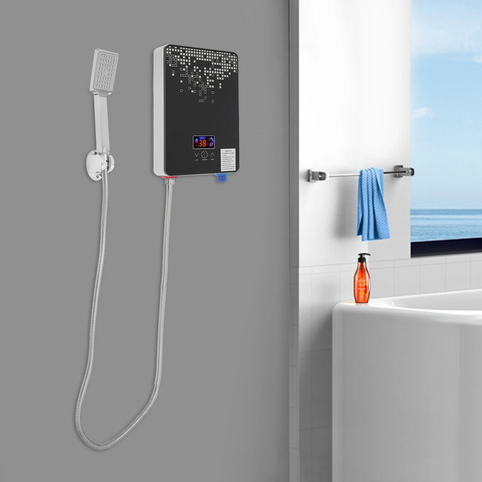 6500W 220V Electric Instant Hot Water Heater Shower Bathroom Faucets Kitchen Tap Digital Display Temperature Automatic