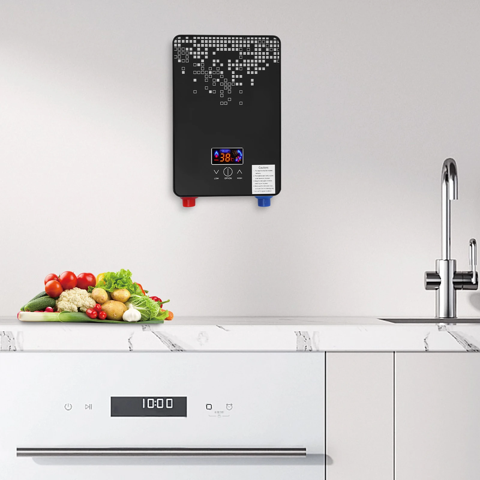 6500W 220V Electric Instant Hot Water Heater Shower Bathroom Faucets Kitchen Tap Digital Display Temperature Automatic