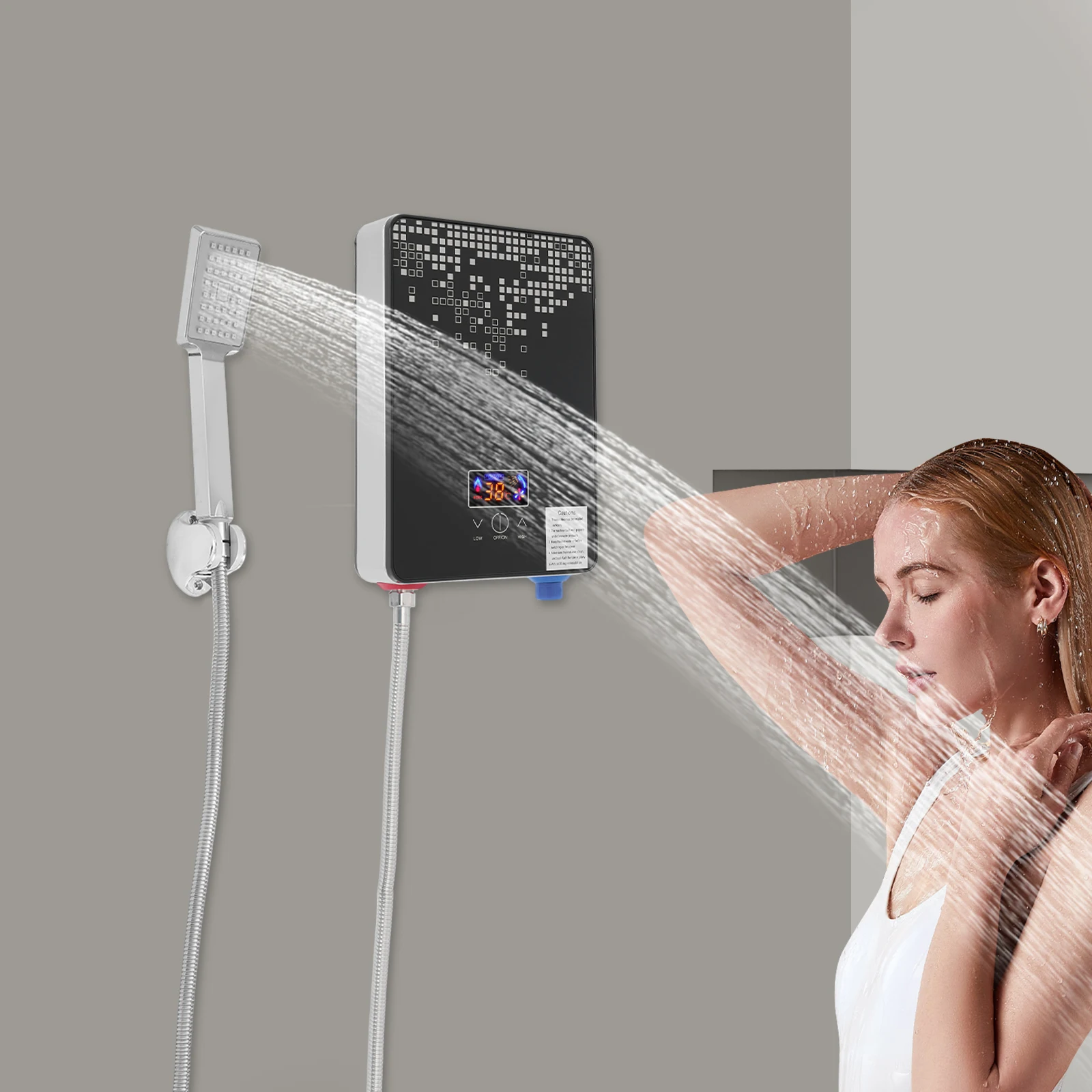 6500W 220V Electric Instant Hot Water Heater Shower Bathroom Faucets Kitchen Tap Digital Display Temperature Automatic