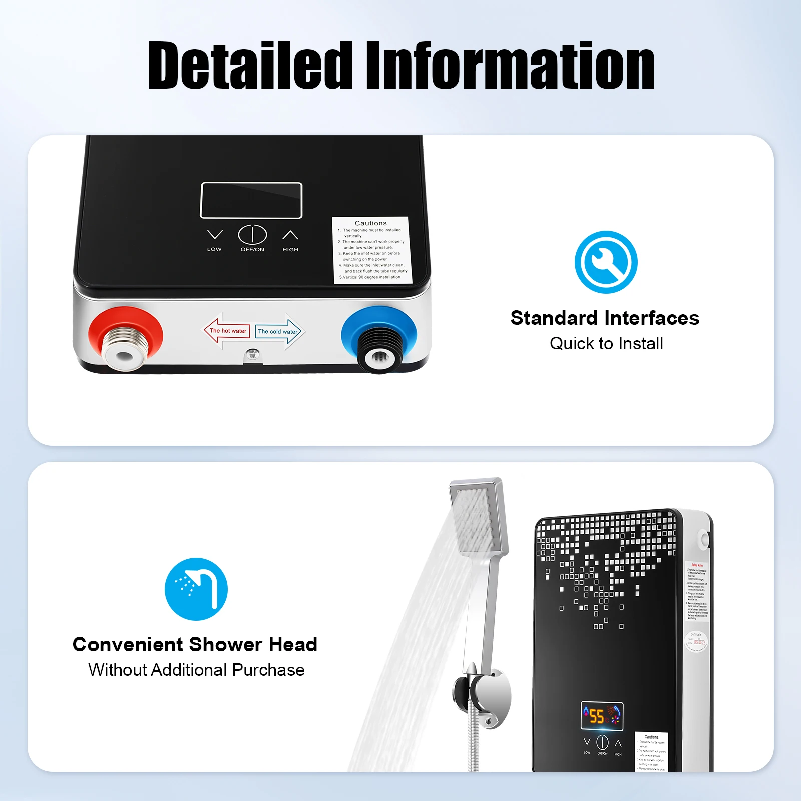 6500W 220V Electric Instant Hot Water Heater Shower Bathroom Faucets Kitchen Tap Digital Display Temperature Automatic