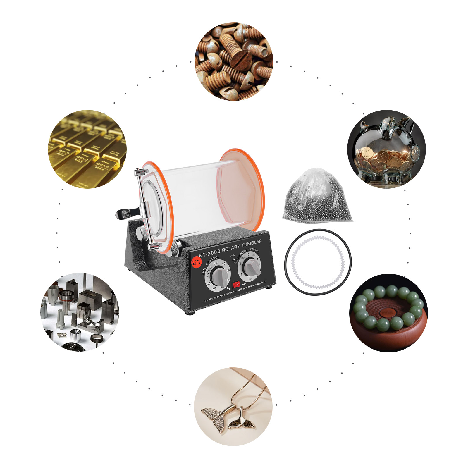 Electric Jewelry Polisher Beads Polishing Machine Kit with Timer for Metal Jewelry Polishing and Grinding