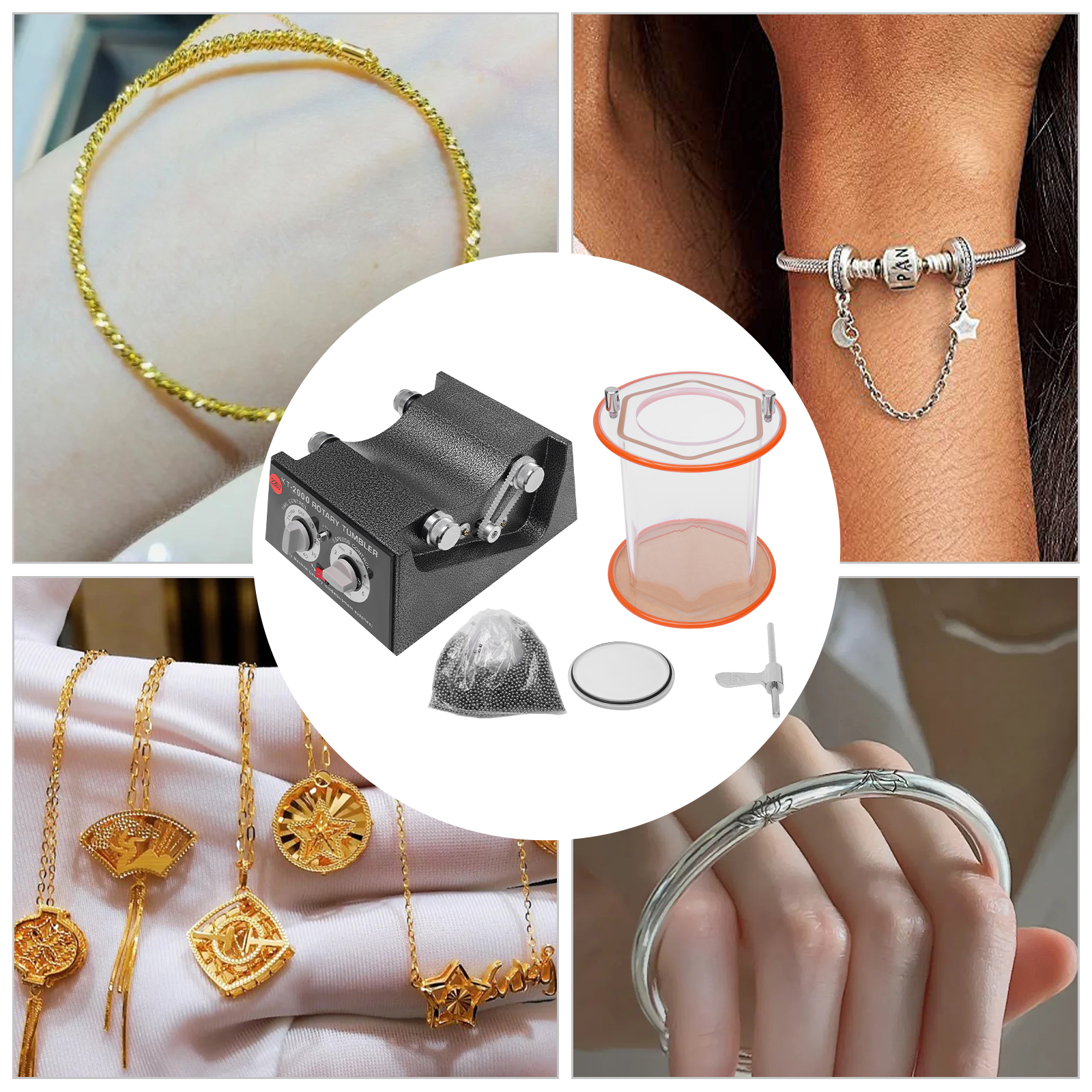 Electric Jewelry Polisher Beads Polishing Machine Kit with Timer for Metal Jewelry Polishing and Grinding