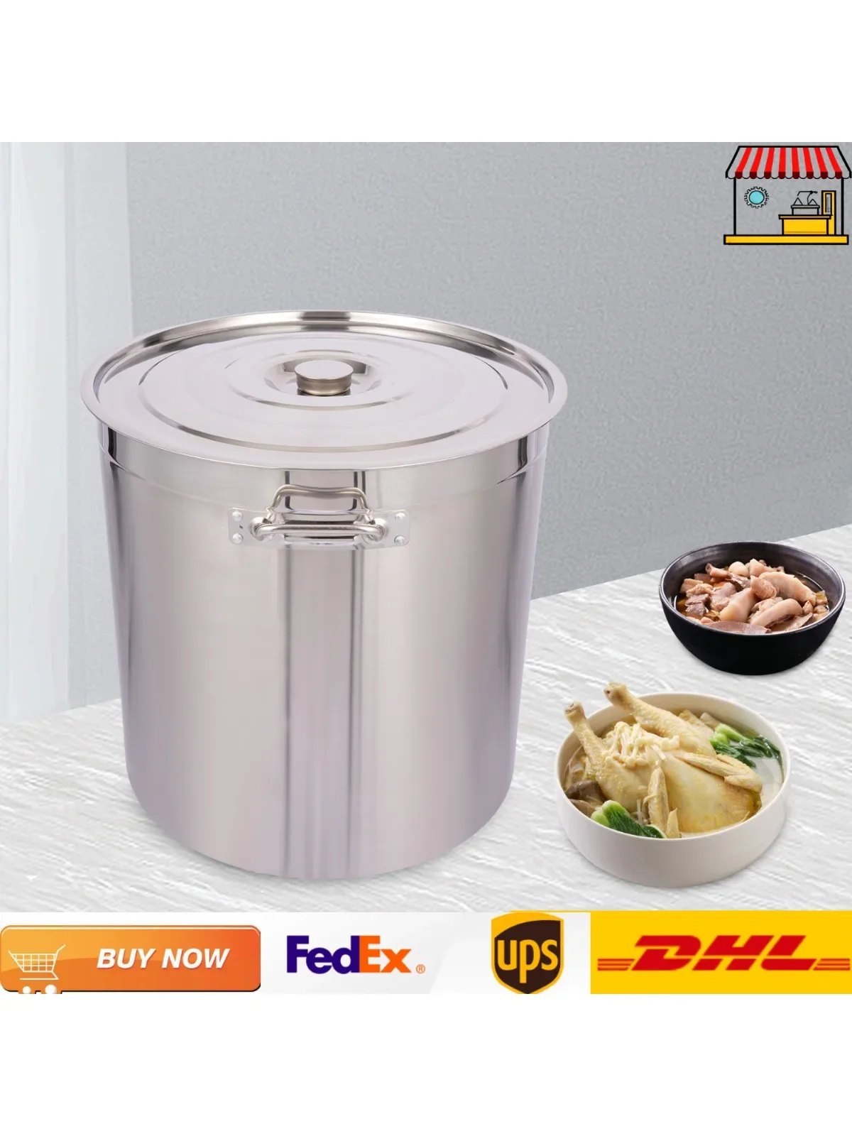 Large Stainless Steel Bucket Soup Container Stockpot for Restaurant School Commercial Home Food Storage