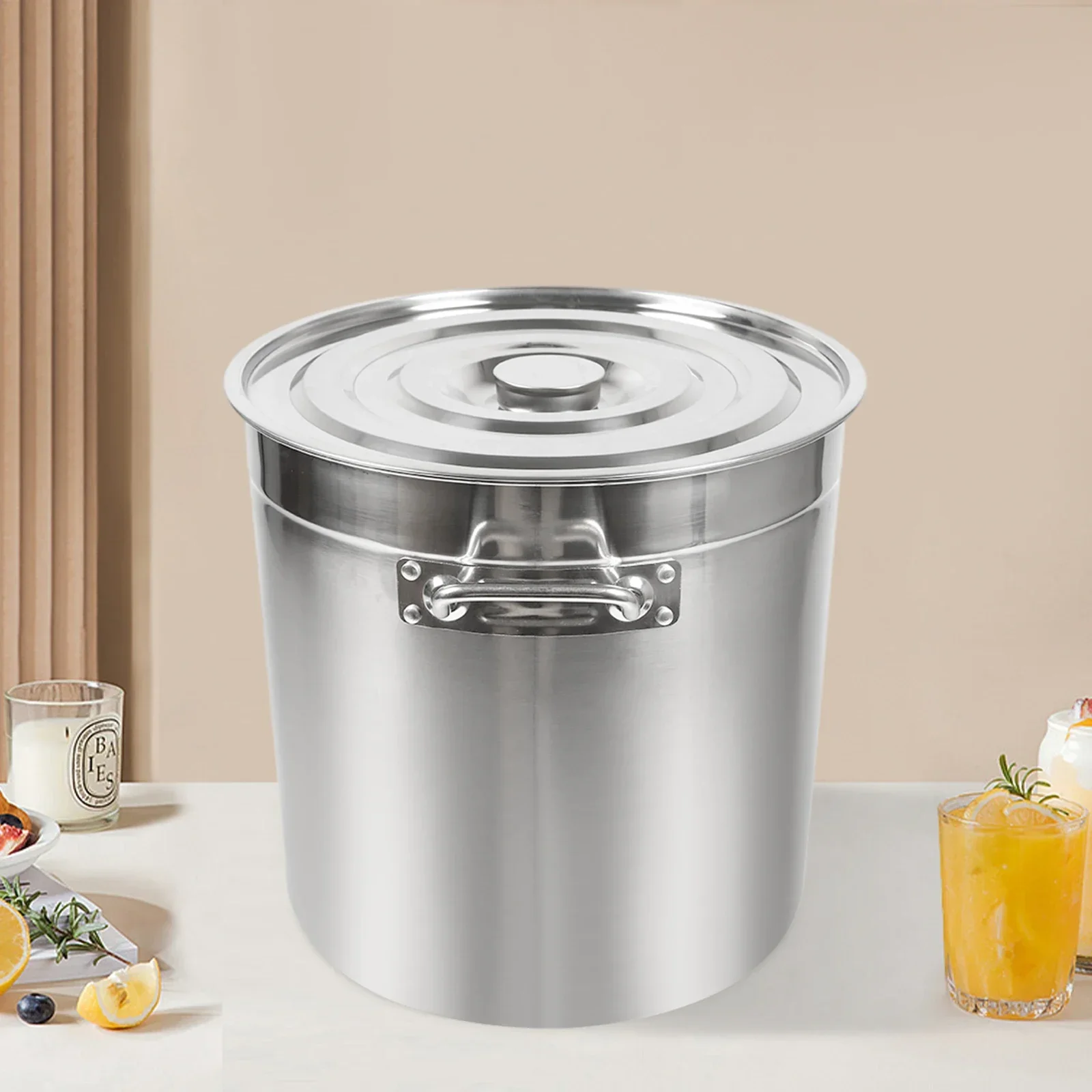 Large Stainless Steel Bucket Soup Container Stockpot for Restaurant School Commercial Home Food Storage
