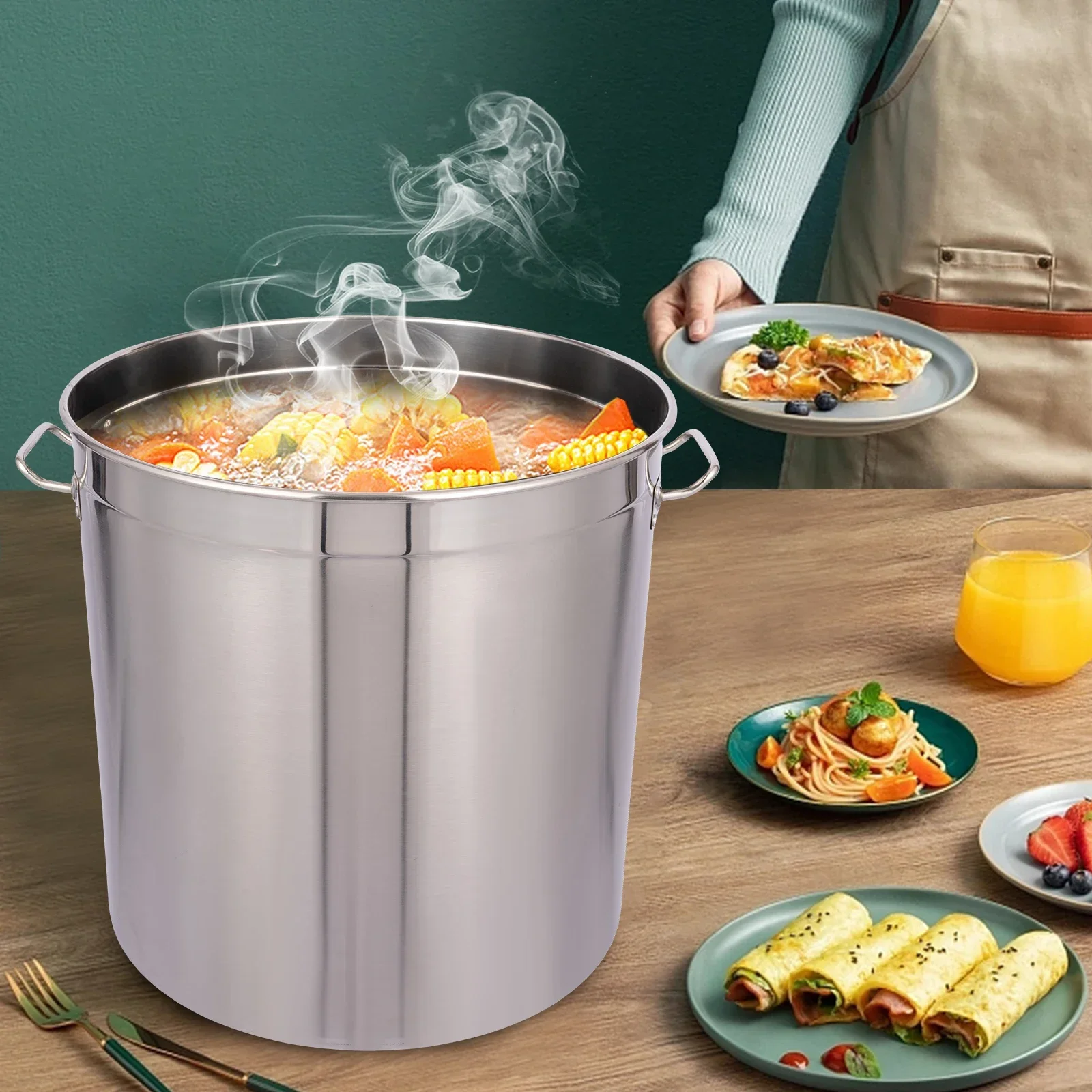 Large Stainless Steel Bucket Soup Container Stockpot for Restaurant School Commercial Home Food Storage