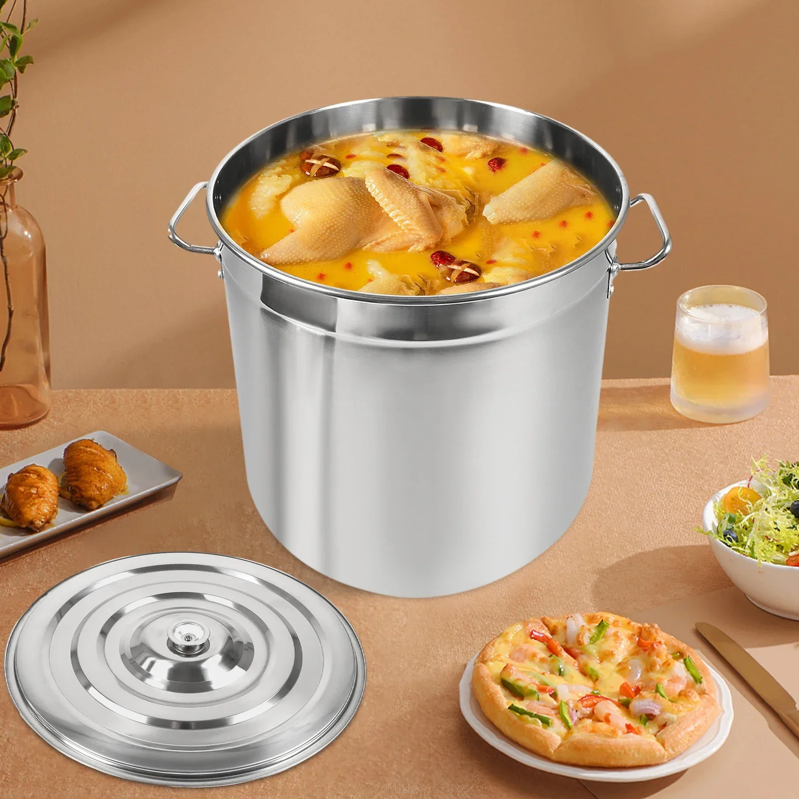 Large Stainless Steel Bucket Soup Container Stockpot for Restaurant School Commercial Home Food Storage