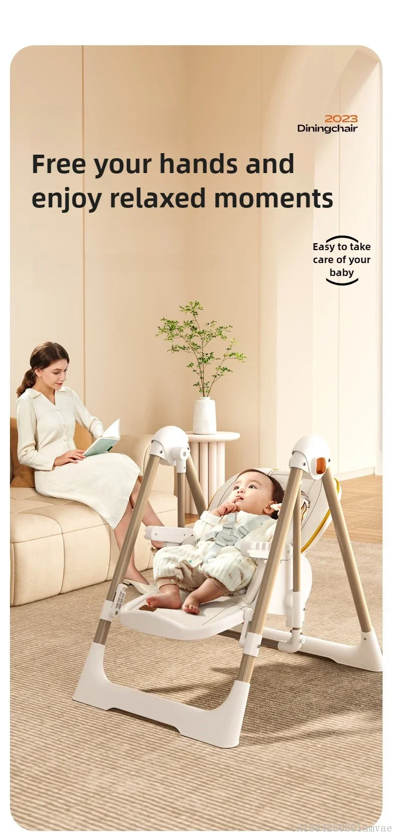 Foldable Children's Dining Chair 2 in 1 Baby Rocking Swing Growing Children's Dining Chair Suitable for 0-6 Years Old EU Stock
