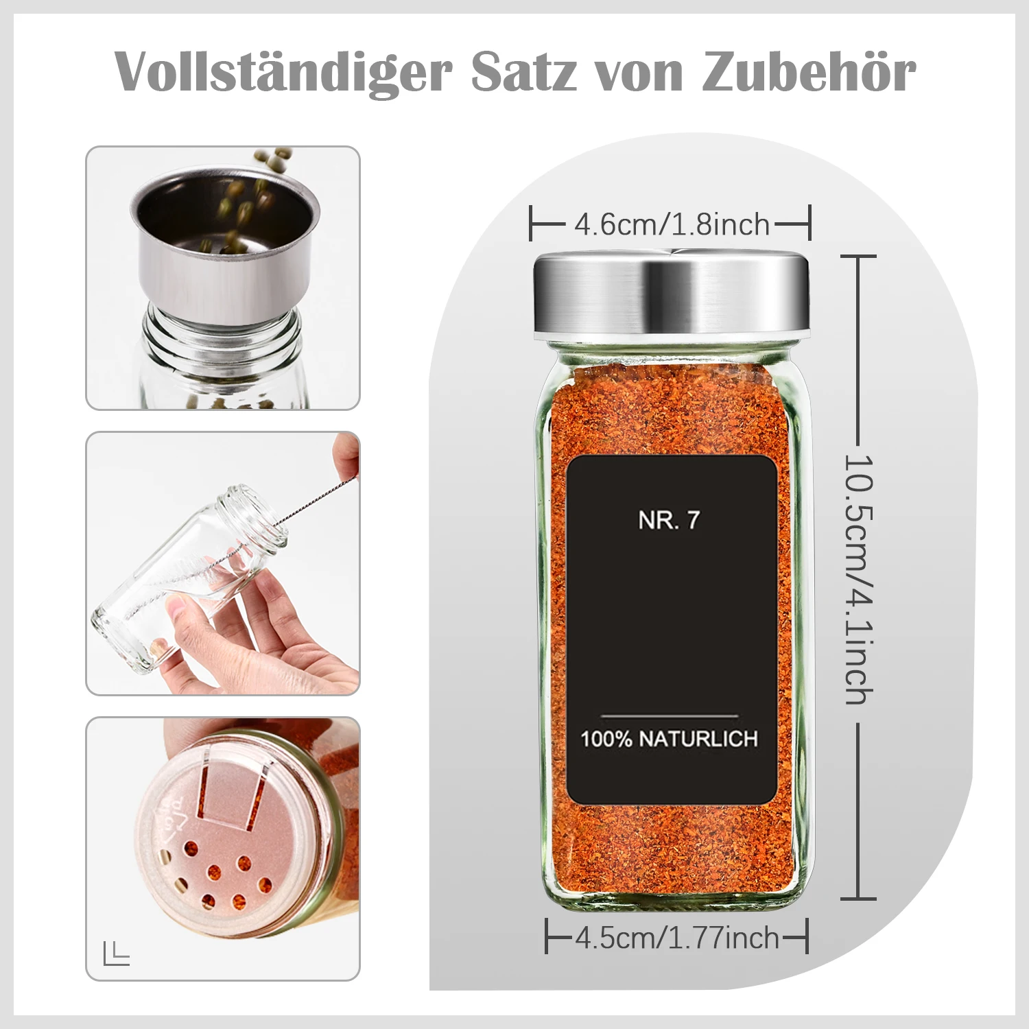 24/35 Pcs Square Spice Jars with Stainless Steel Lids, 120ml Spice Containers Set with Funnel & Labels, Spice Organizer Storage
