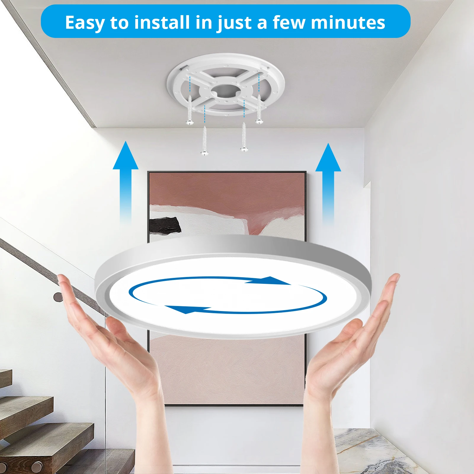 LED Ceiling Light with Motion Sensor, 24W 2400LM, 4000K, Ø30CM for Hallway, Balcony, Garage, Storage Room