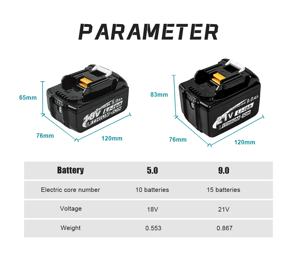 Kamolee 21V 9000mAh Li-ion Battery BL1860 Hand drill Battery Power tools Support Kamolee Makita Power tools