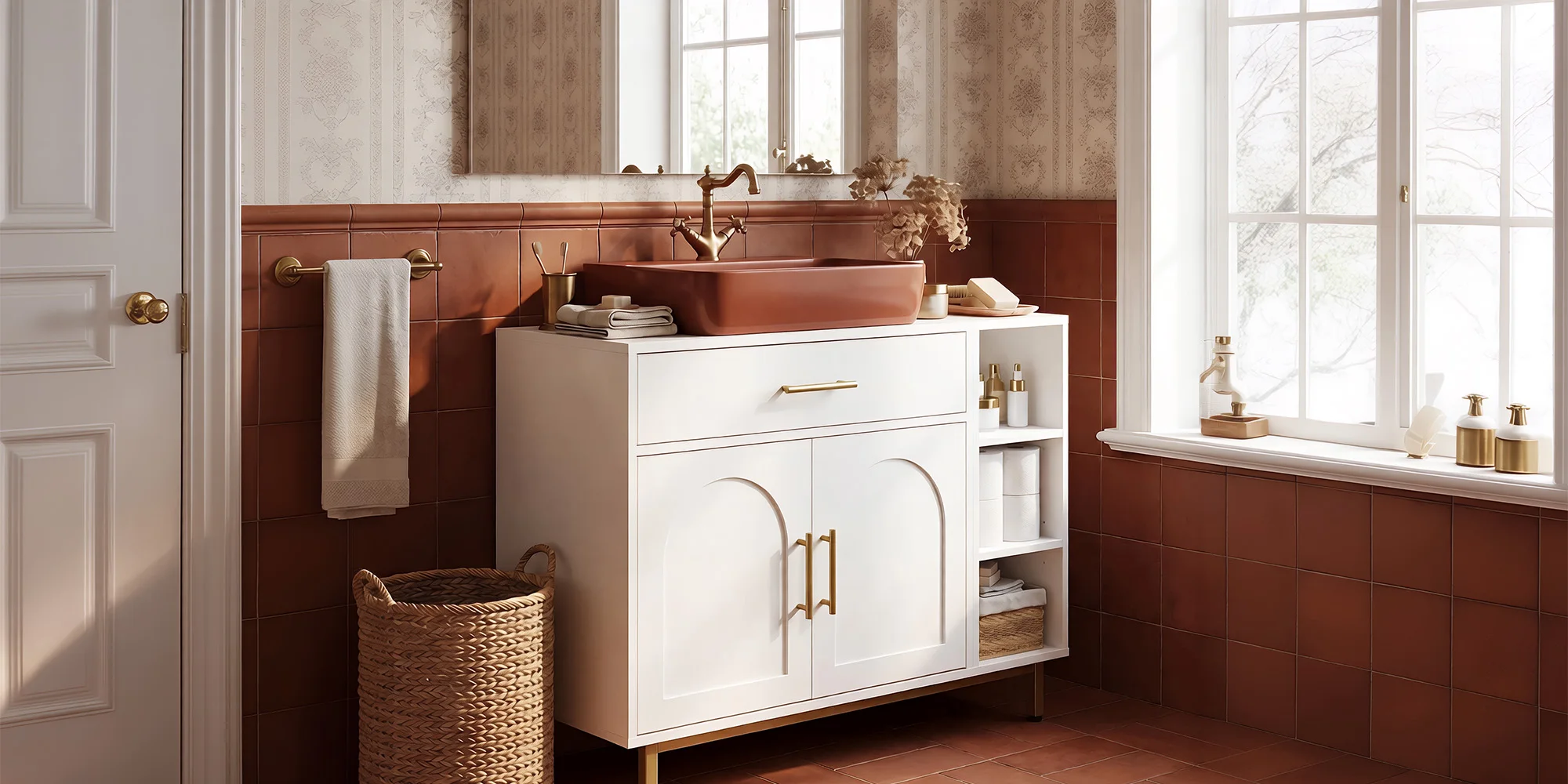 Washbasin Cabinet, Bathroom Cabinet, 1 Drawer 2 Cabinet Doors, Open Compartment with 3 Levels, Adjustable Shelf, White