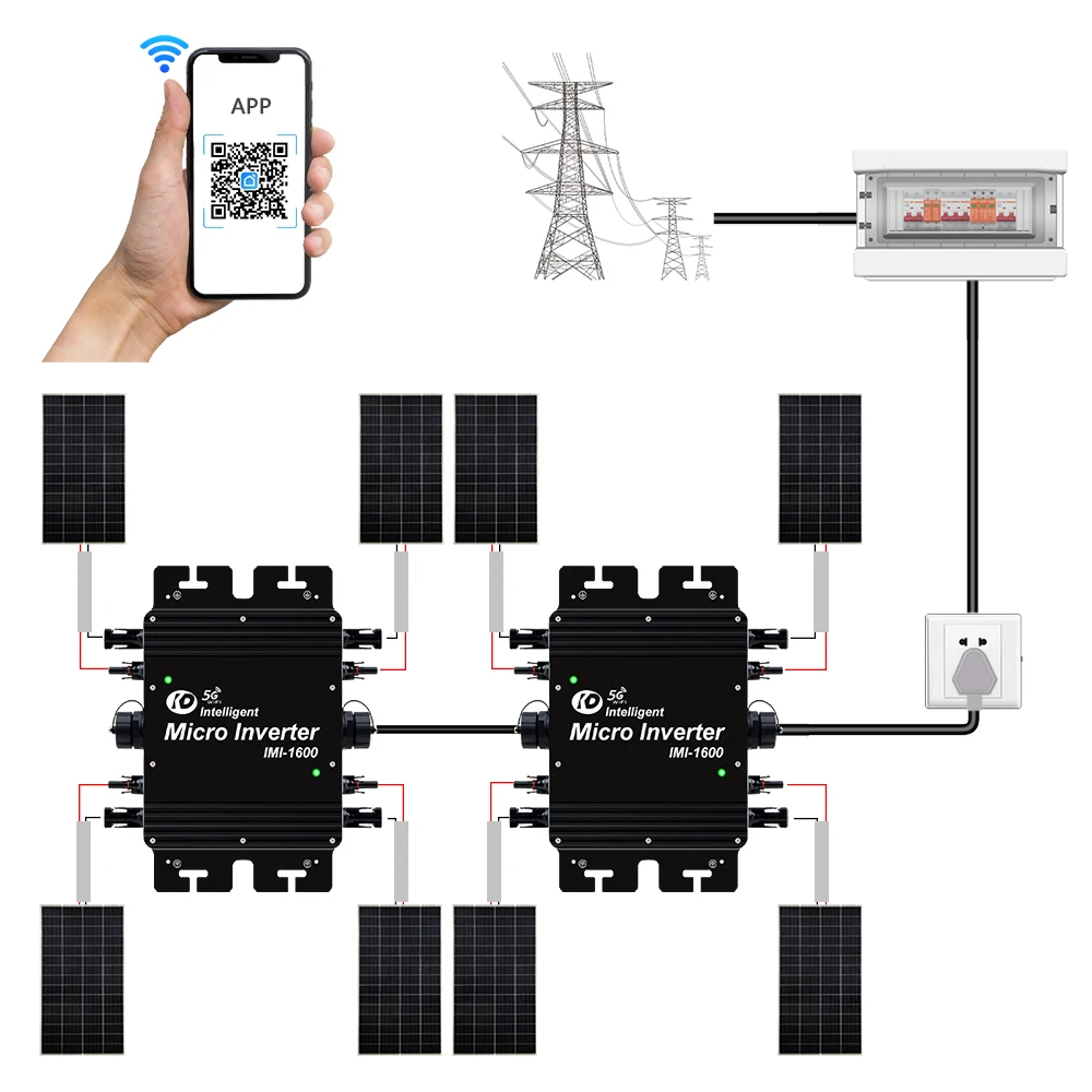 1600Watt Grid on MPPT Solar Inverter with WiFi 22-50VDC IP65 Micro Converter 230V AC Residential For Solar Panel PV Power System