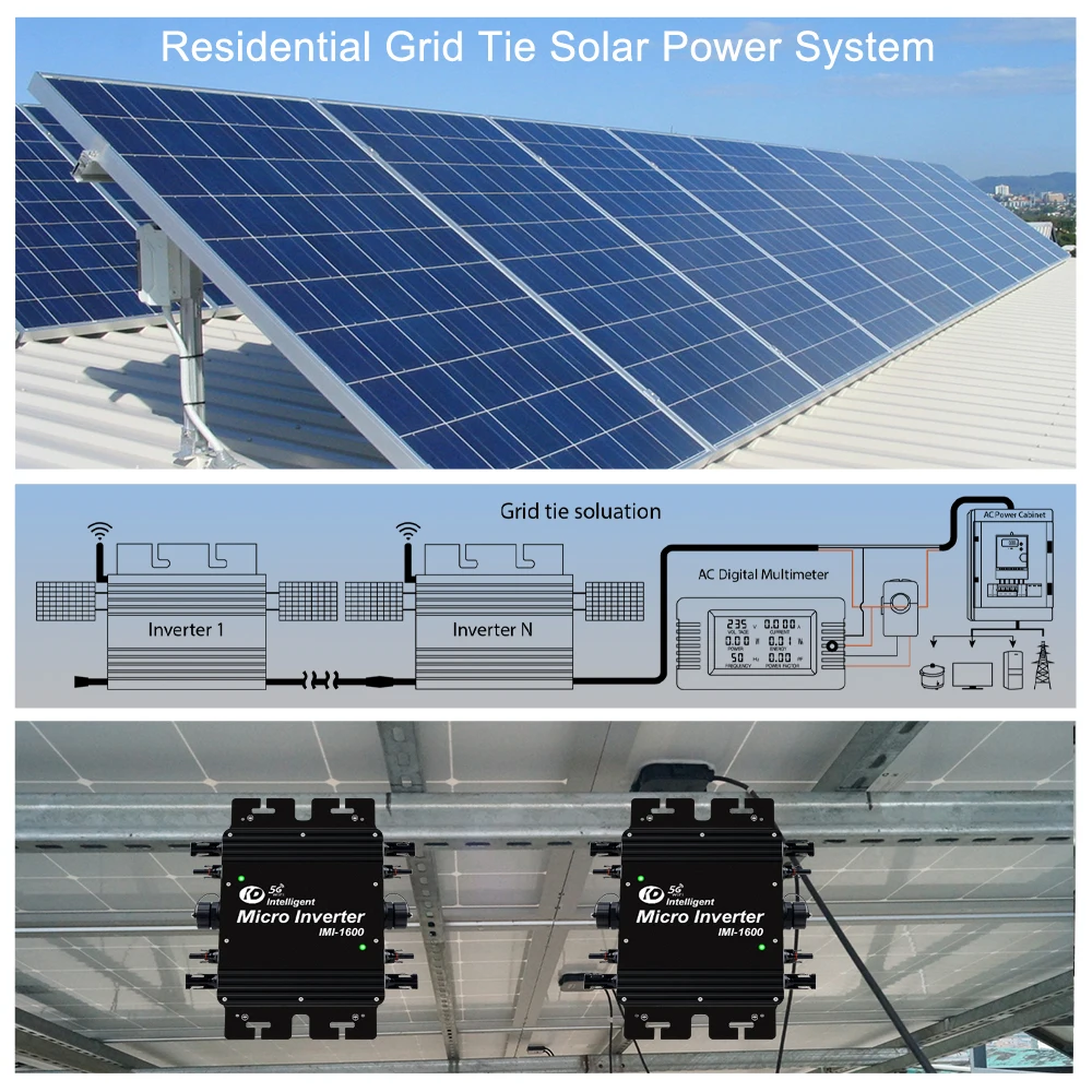 1600Watt Grid on MPPT Solar Inverter with WiFi 22-50VDC IP65 Micro Converter 230V AC Residential For Solar Panel PV Power System