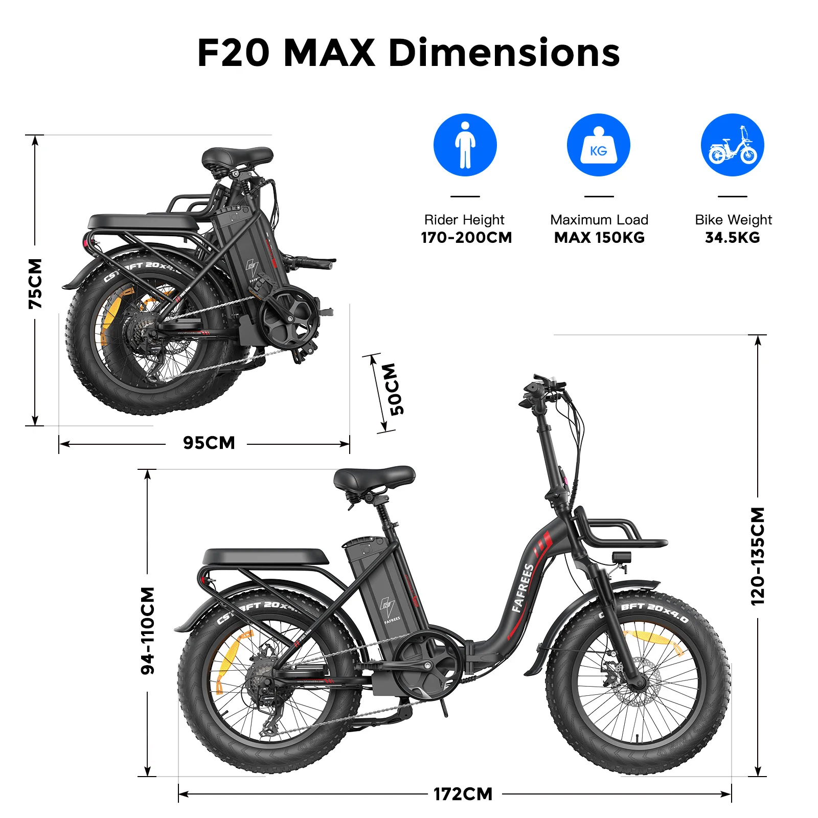 Fafrees F20 Max Folding Electric Bicycle Adults 20x4.0 inch Fat Tire Mountain bike with 48V 30Ah Battery 110-150km Range