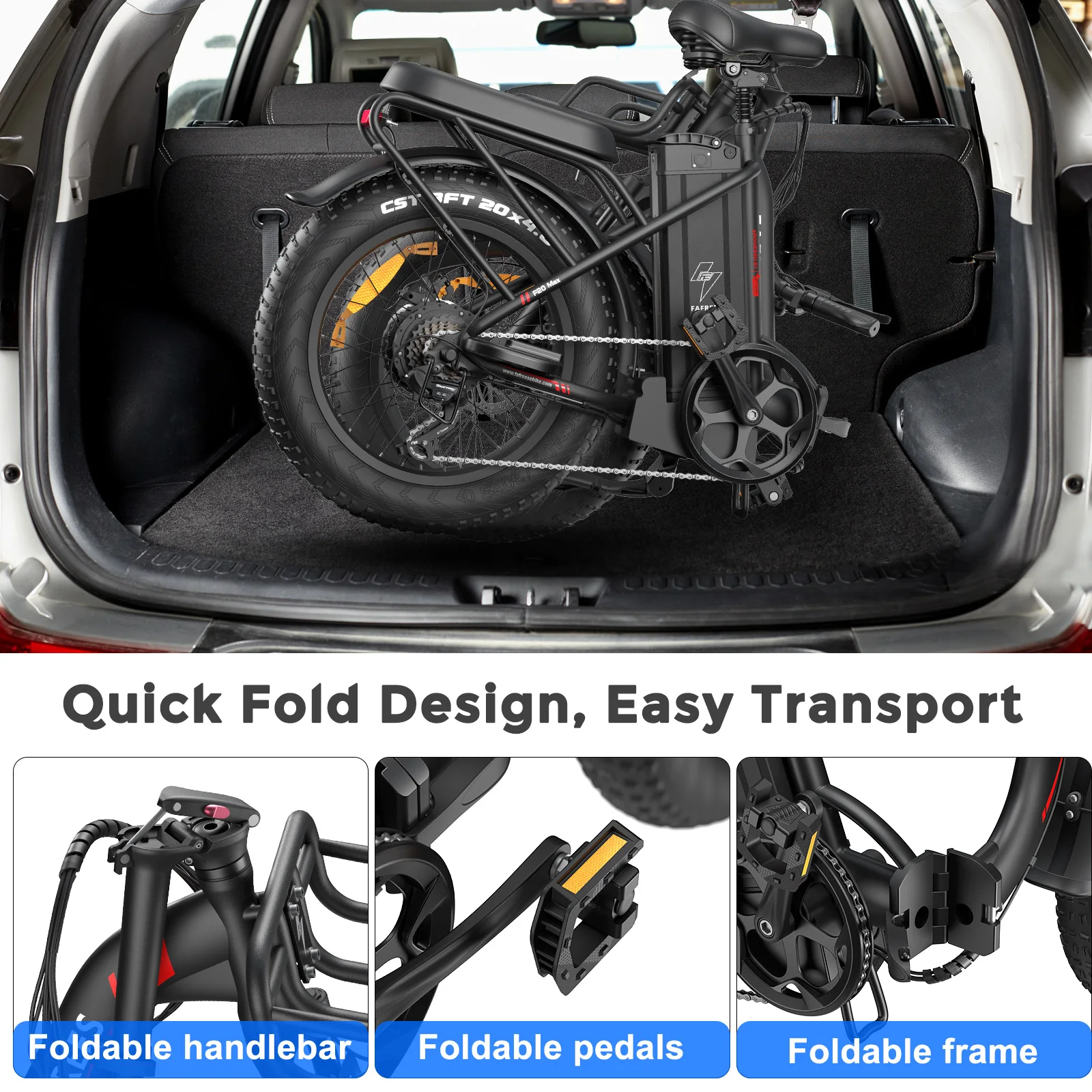 Fafrees F20 Max Folding Electric Bicycle Adults 20x4.0 inch Fat Tire Mountain bike with 48V 30Ah Battery 110-150km Range