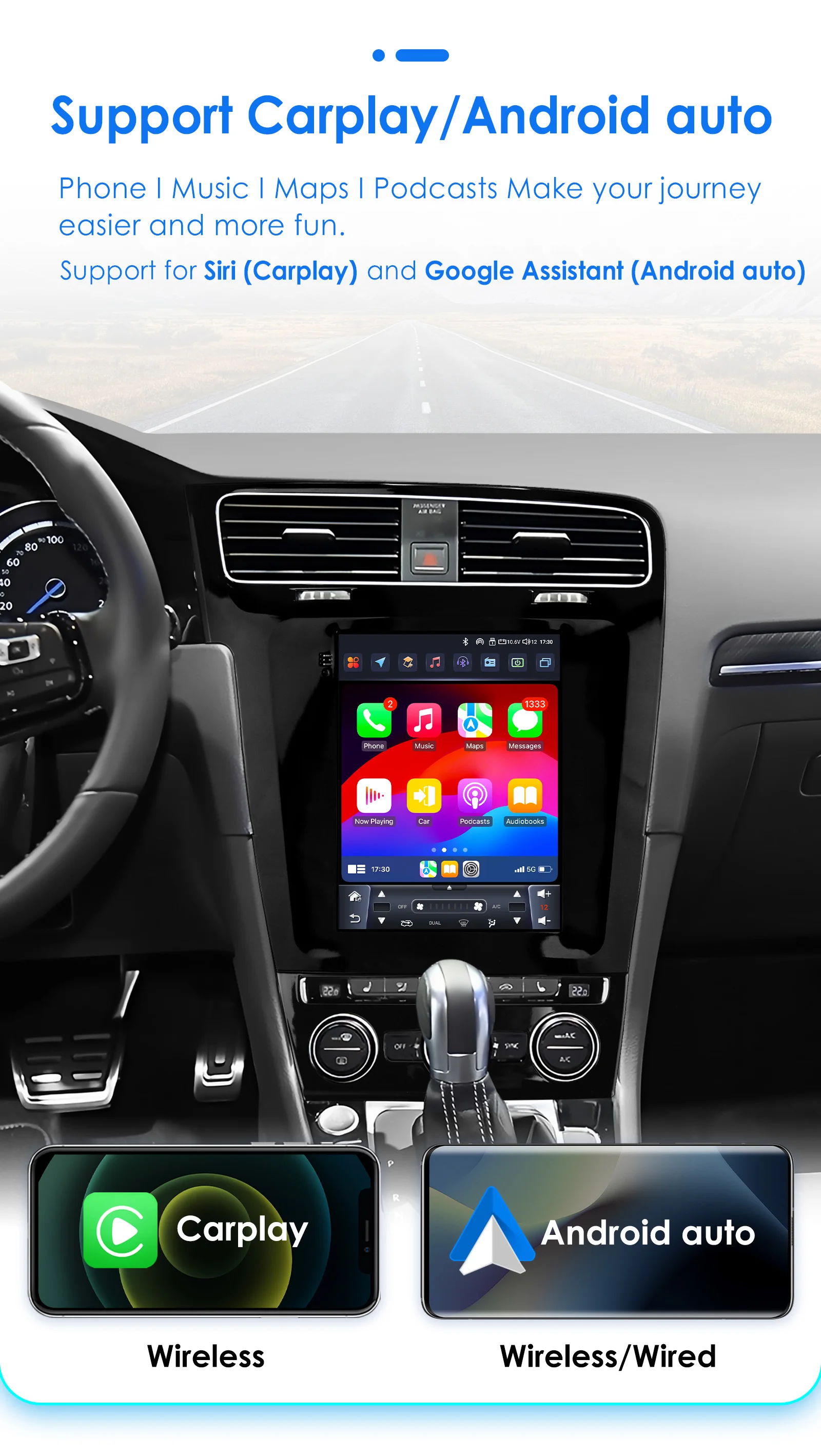 Hizpo Android 13 Wireless Carplay Auto Car Multimedia Player for VW Volkswagen Golf 7 2014-2018 for Tesla Style Screen 9.7" Wifi