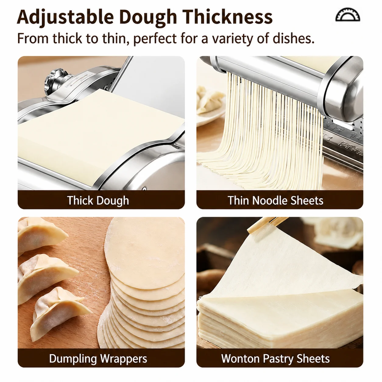 Electric Pasta Maker Machine Stainless Steel Household Dough Roller Noodle Press with 3 Cutting Rollers and 6 Thickness Settings for Dumpling Wrapper Fresh Noodles