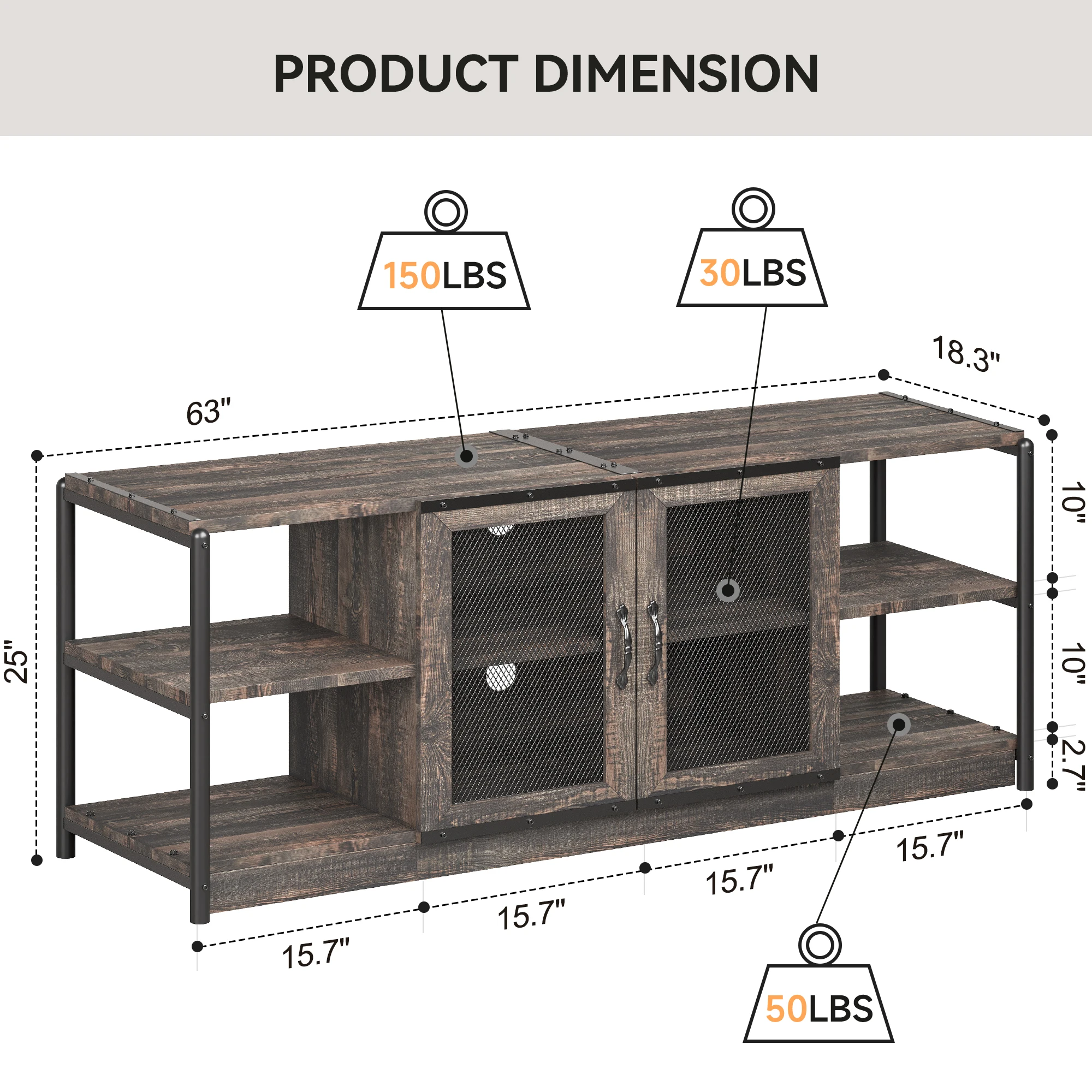 TV Stand for 65+ Inch, Farmhouse TV Stand, Entertainment Center with Storage Cabinet and Mesh Doors Console Cabinet