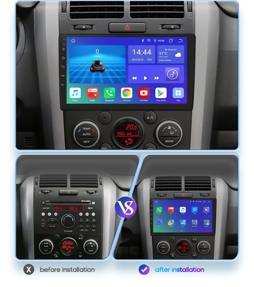 Hizpo 2Din 9inch Android13 Car Radio for Suzuki Grand Vitara 3 2005 - 2015 4G BT Auto CarPlay GPS RDS DSP UI7862 Multimedia