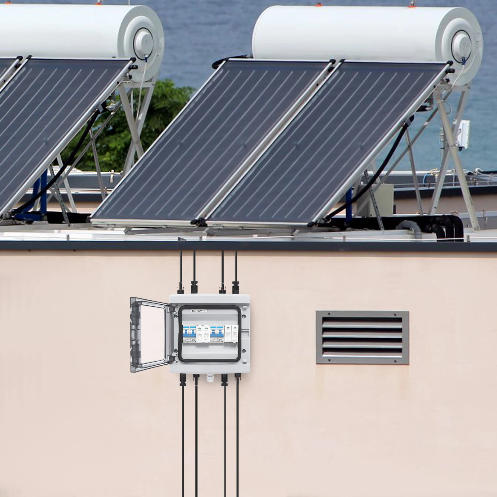 2-String Solar Combiner Box IP65 Rated w/25A Circuit Breaker 1000V DC Surge Protection for PV Systems, Solar Combiner Box