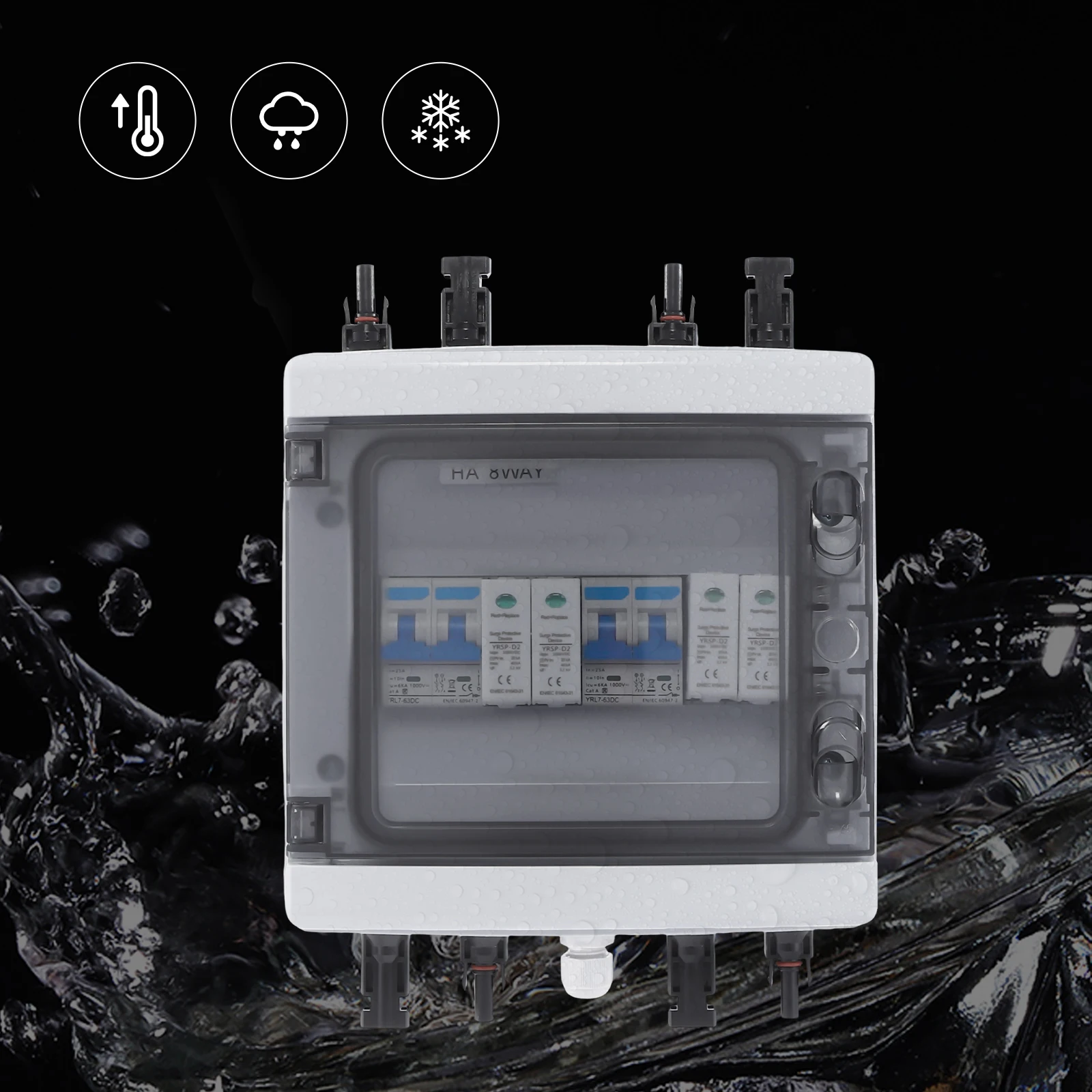 2-String Solar Combiner Box IP65 Rated w/25A Circuit Breaker 1000V DC Surge Protection for PV Systems, Solar Combiner Box