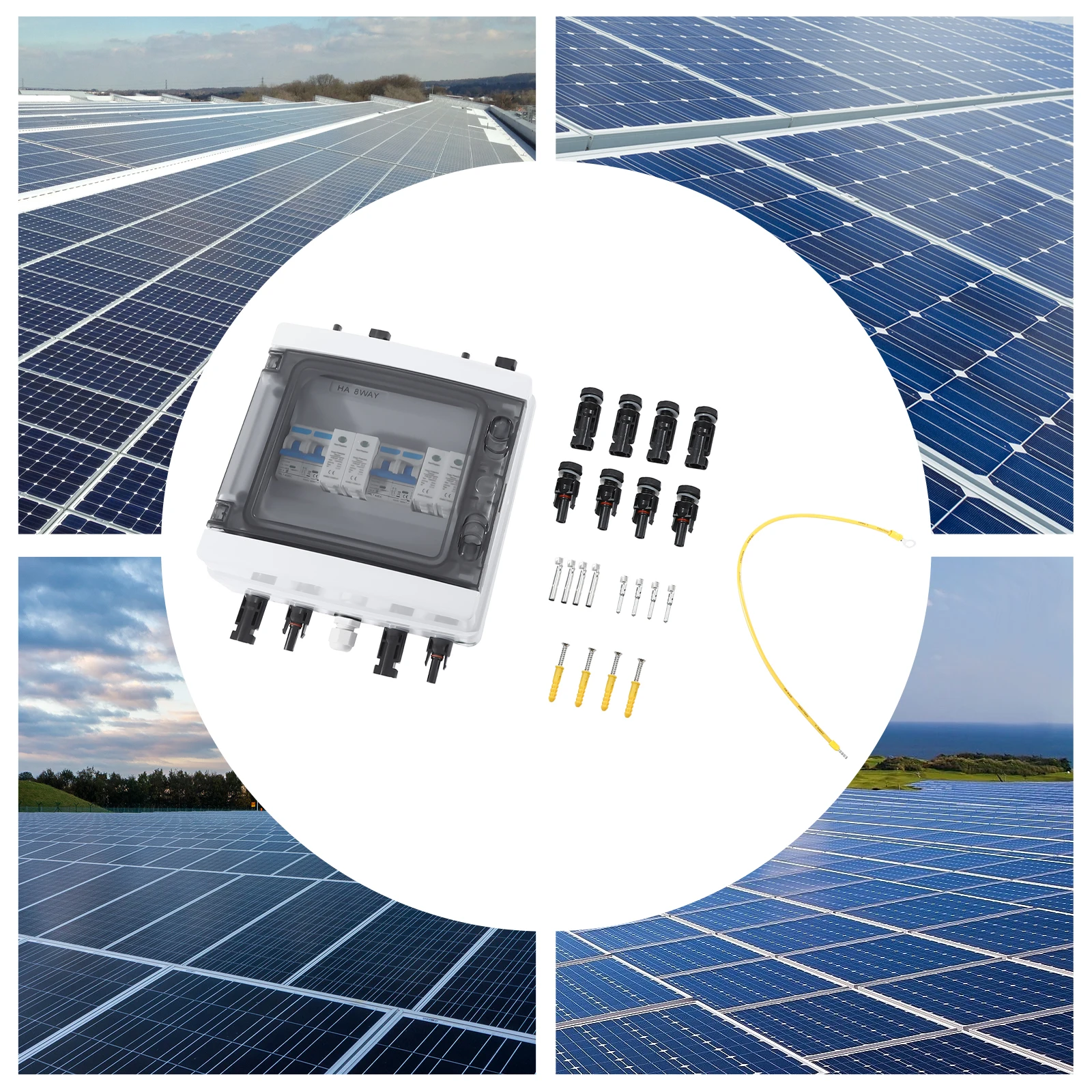 2-String Solar Combiner Box IP65 Rated w/25A Circuit Breaker 1000V DC Surge Protection for PV Systems, Solar Combiner Box