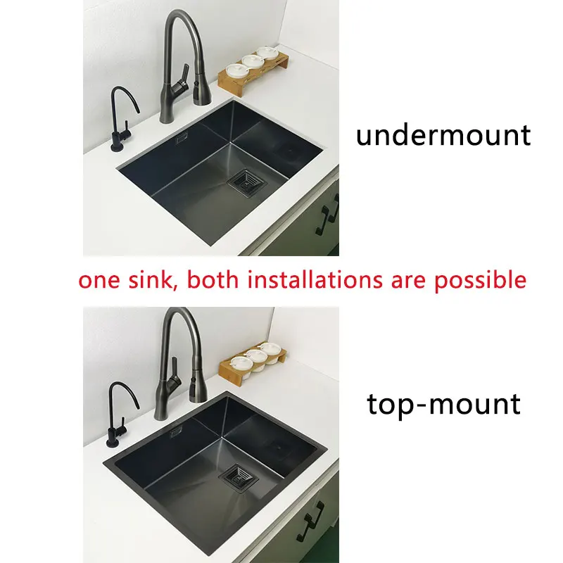 Nano Matte Black Kitchen Sink Above Counter or Undermount Sinks Vegetable Washing Basin Stainless Steel Single Bowl Sink Kitchen