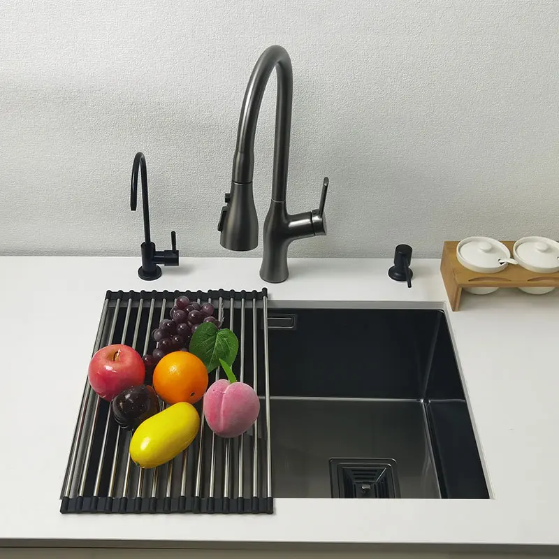 Nano Matte Black Kitchen Sink Above Counter or Undermount Sinks Vegetable Washing Basin Stainless Steel Single Bowl Sink Kitchen